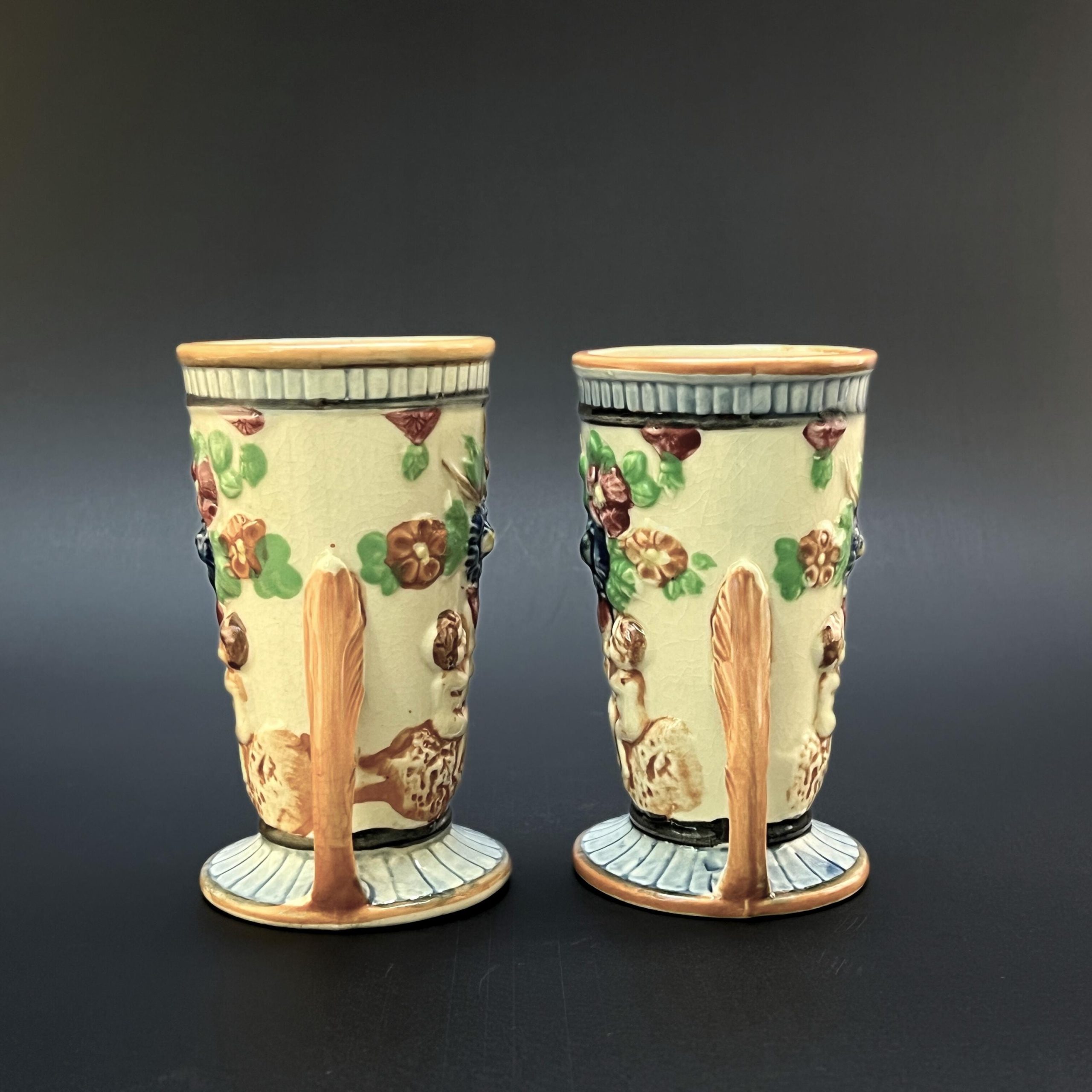 Vintage Japanese Cherub Vases: Floral Pottery, 1920s-40s, K Japan - Image 3