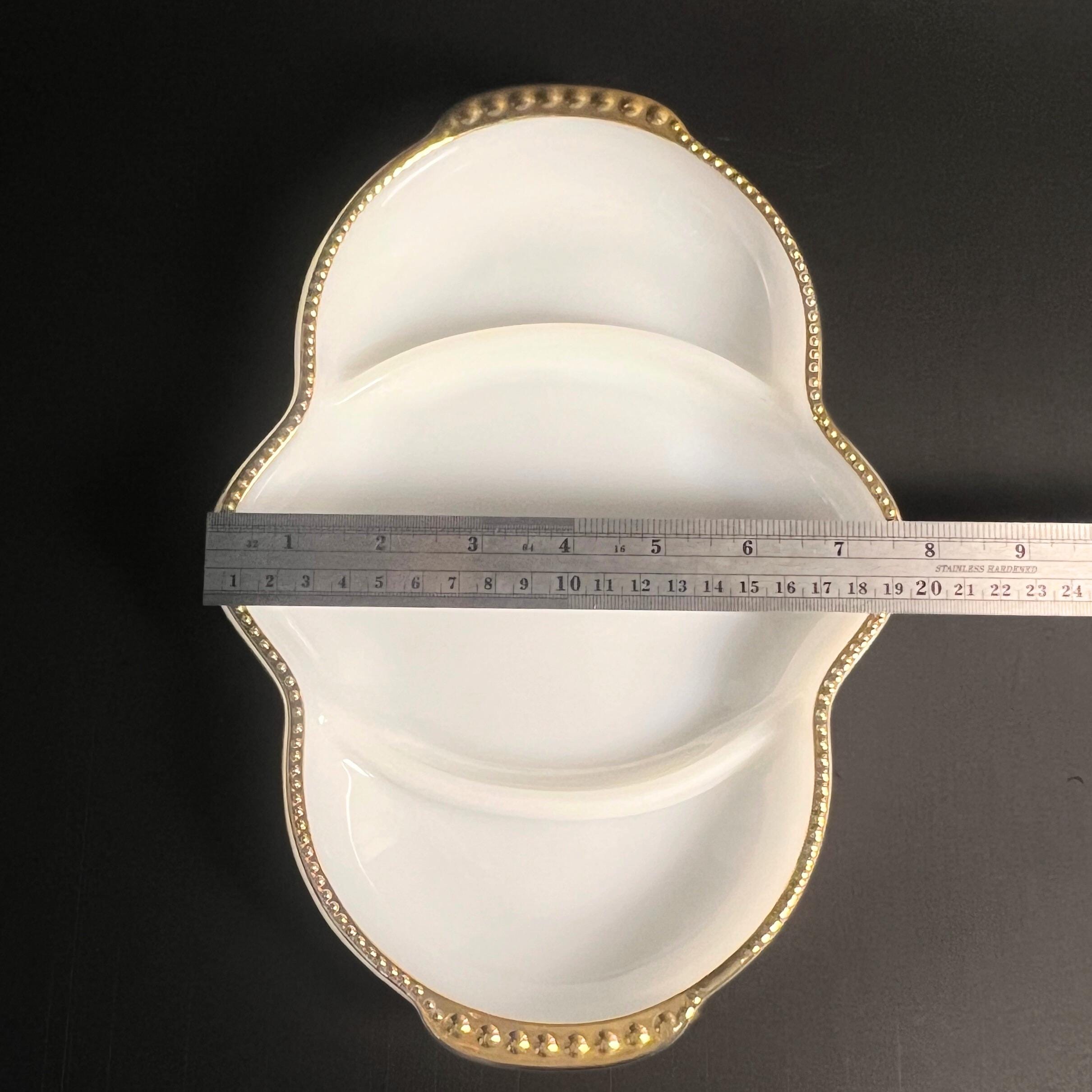 Vintage Fire King Milk Glass Divided Dish: Gold Trim Relish Tray - Image 8