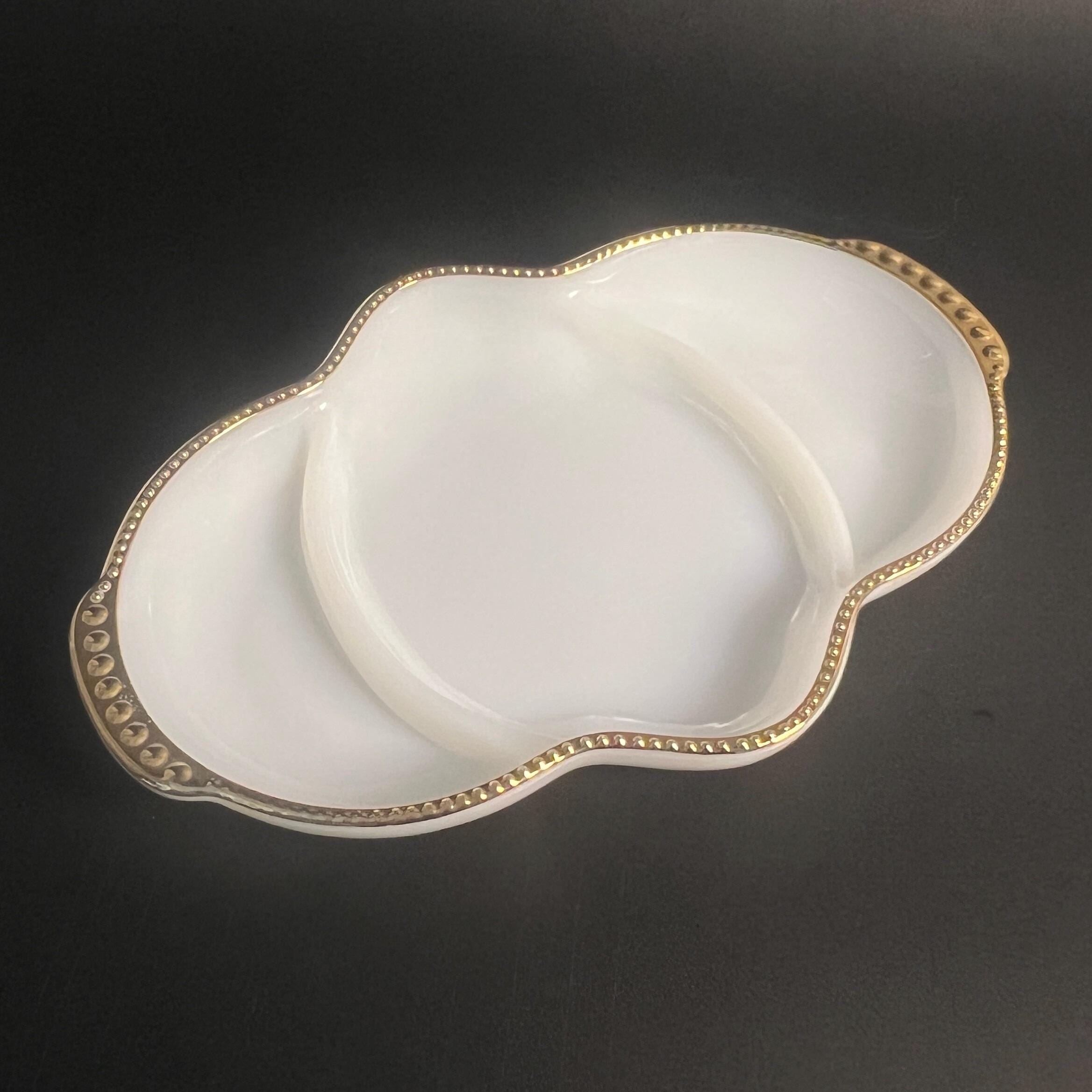 Vintage Fire King Milk Glass Divided Dish: Gold Trim Relish Tray - Image 5