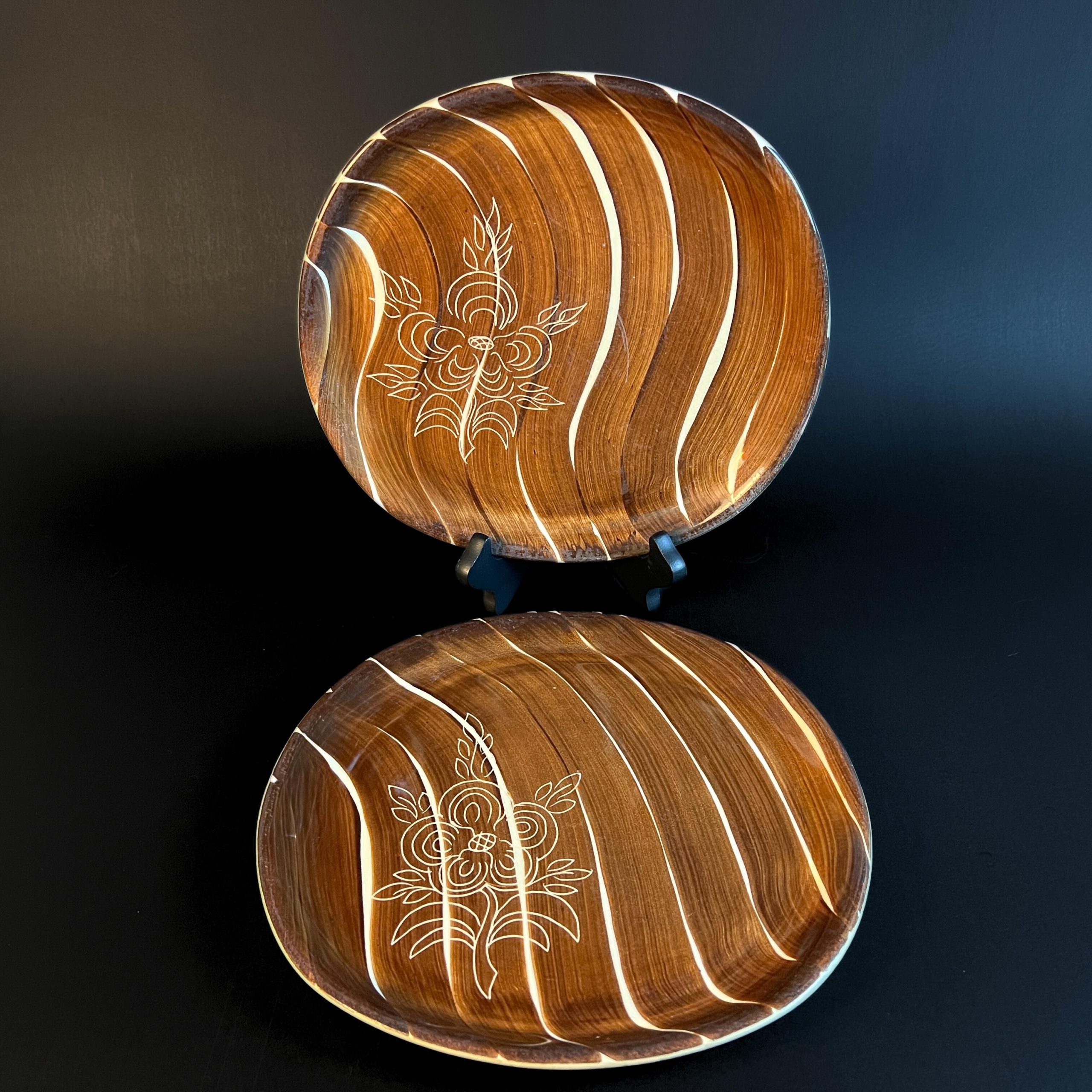 Purinton Intaglio Brown Stripe Plates, Set of 2 Hand Painted 1950s - Image 5