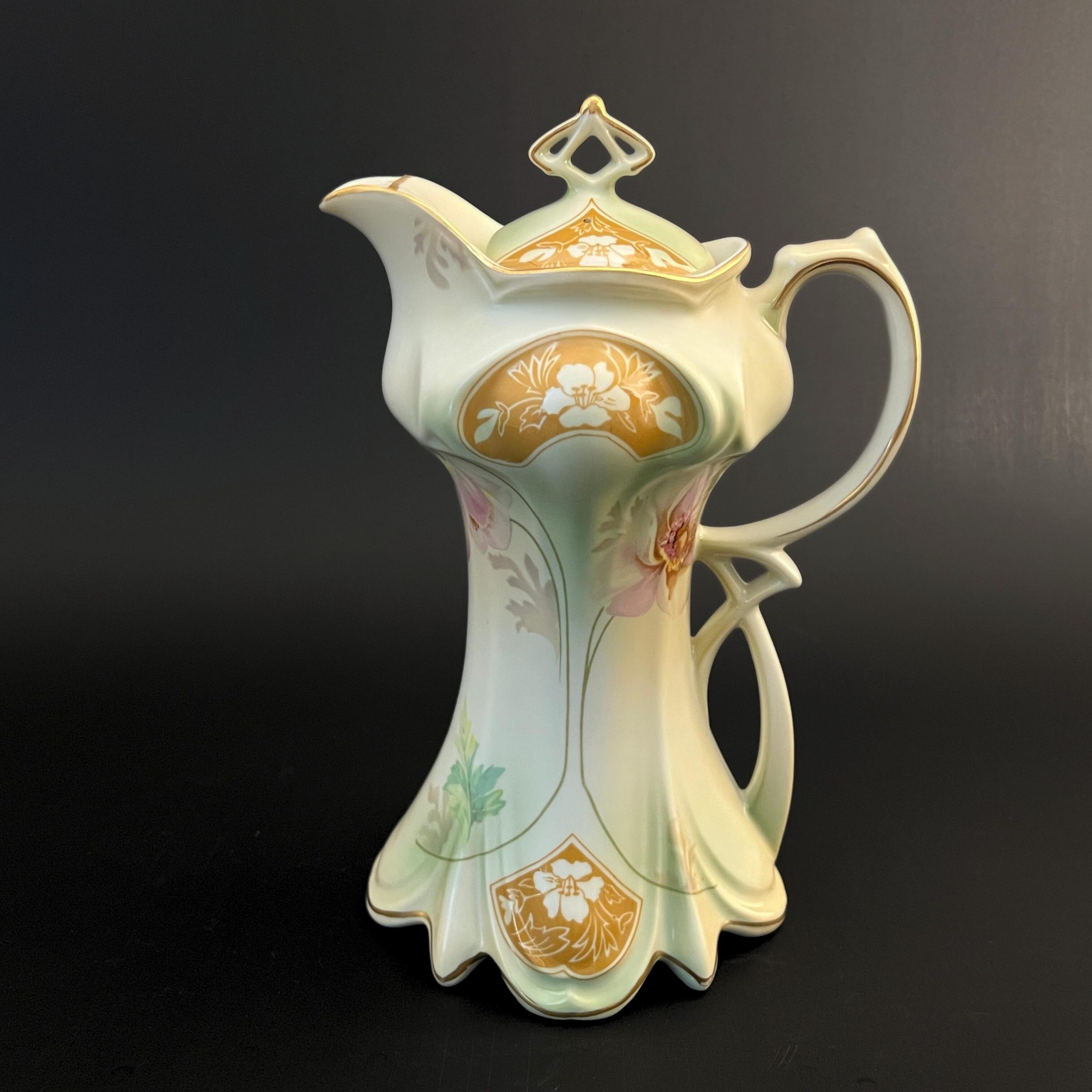 Antique RS Suhl Chocolate Pot Set: Hand-Painted Art Nouveau Porcelain - Image 6