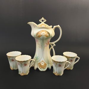 Antique RS Suhl Chocolate Pot Set: Hand-Painted Art Nouveau Porcelain