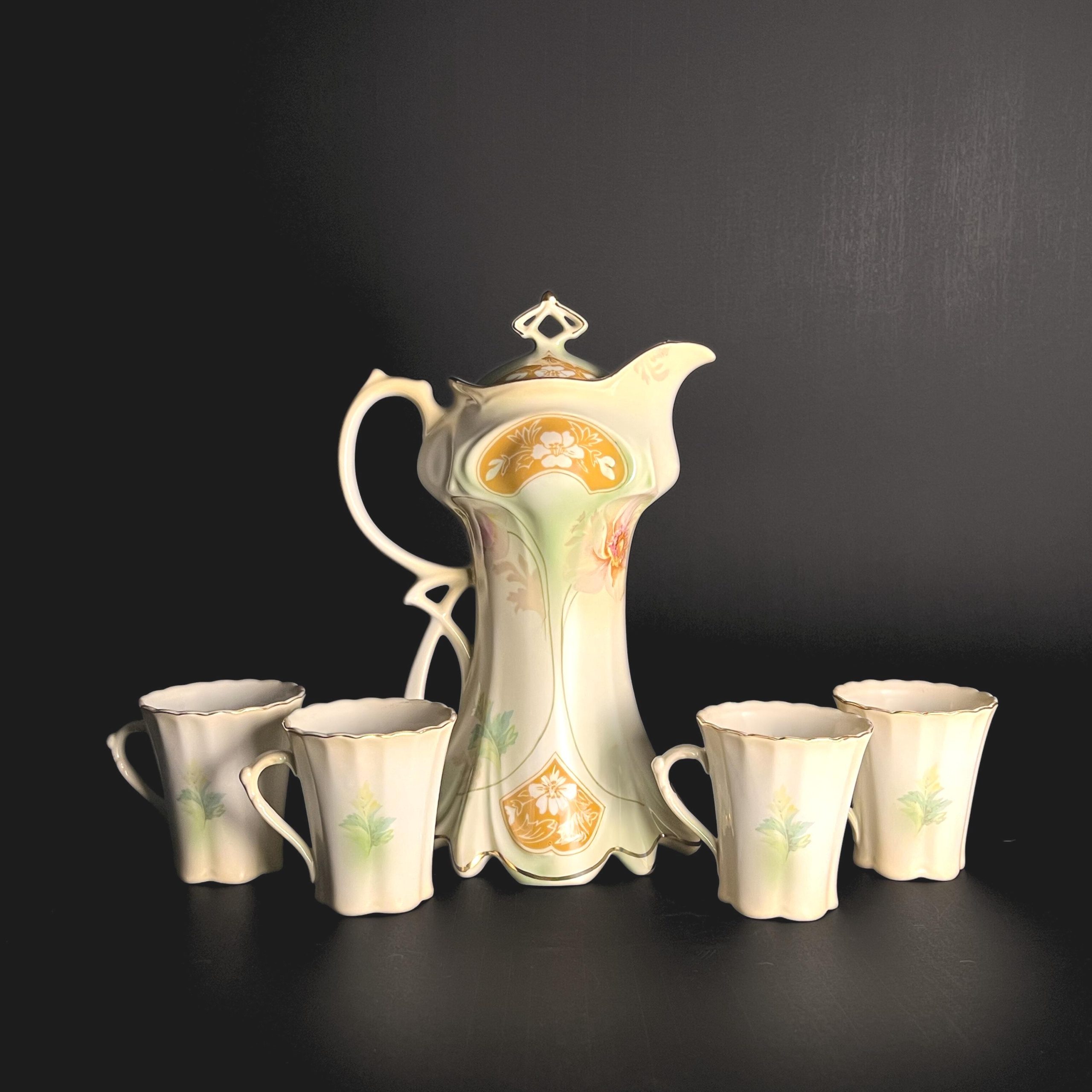 Antique RS Suhl Chocolate Pot Set: Hand-Painted Art Nouveau Porcelain - Image 3