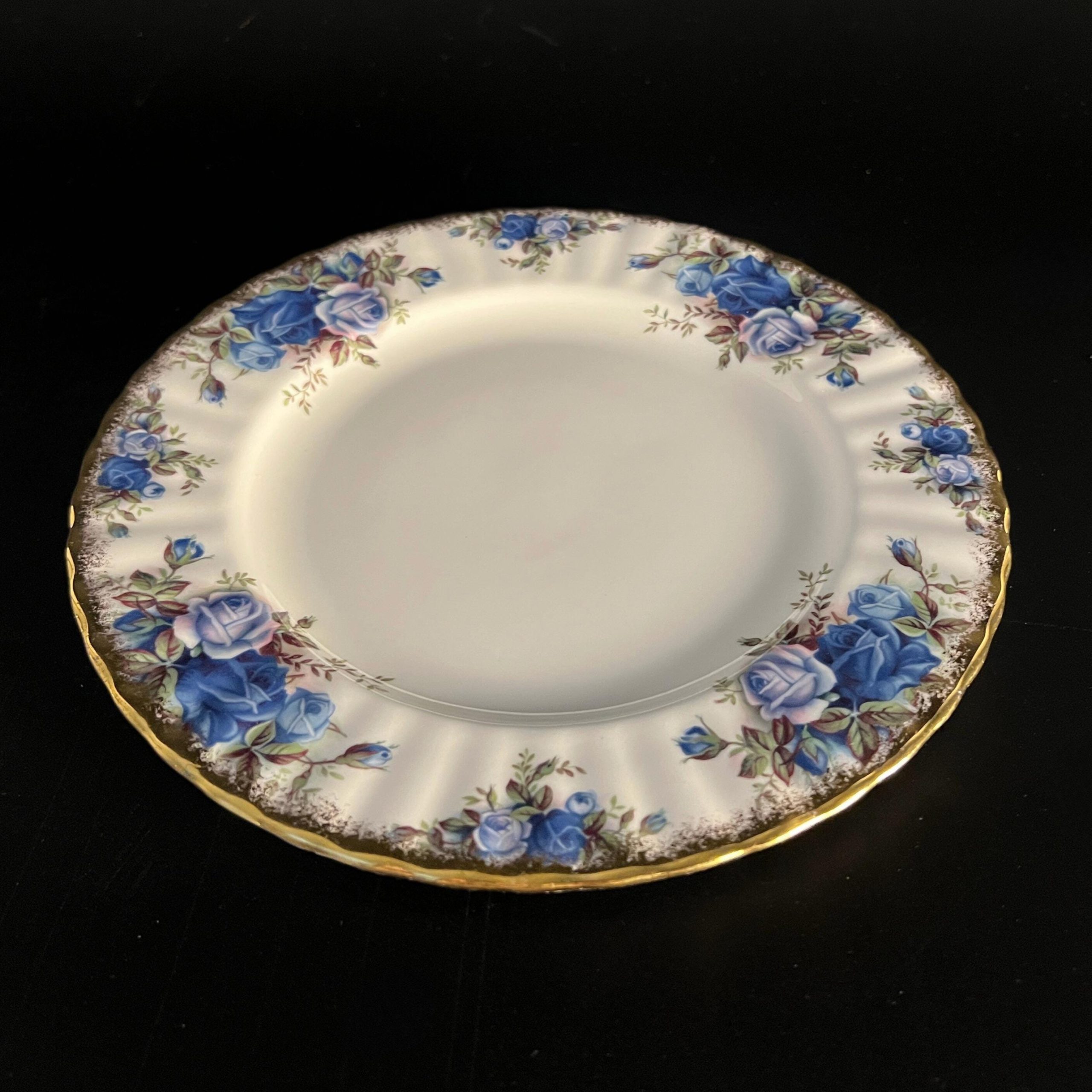 Vintage Royal Albert Moonlight Rose Plate: English Blue Roses, Gold Rim - Image 6