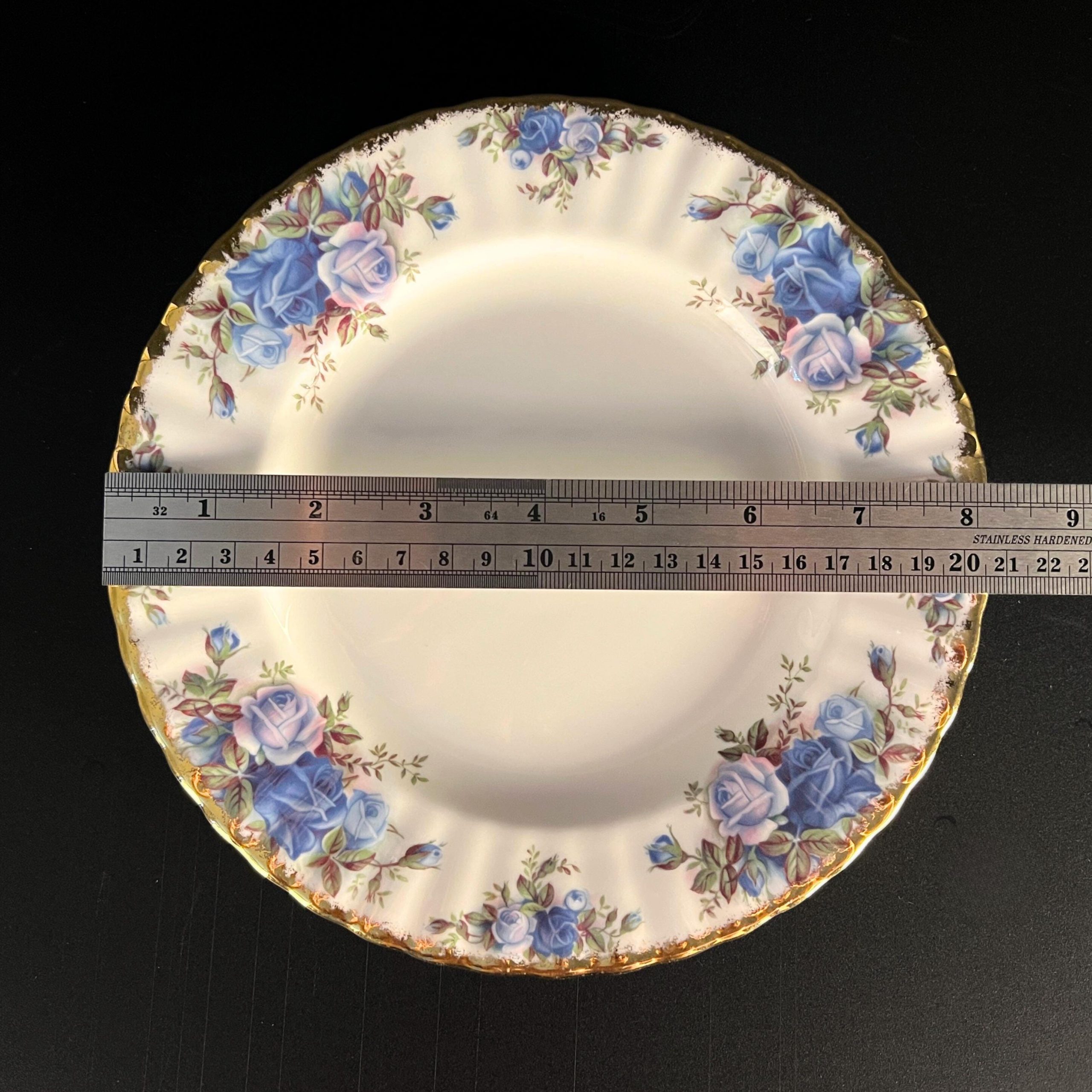 Vintage Royal Albert Moonlight Rose Plate: English Blue Roses, Gold Rim - Image 9