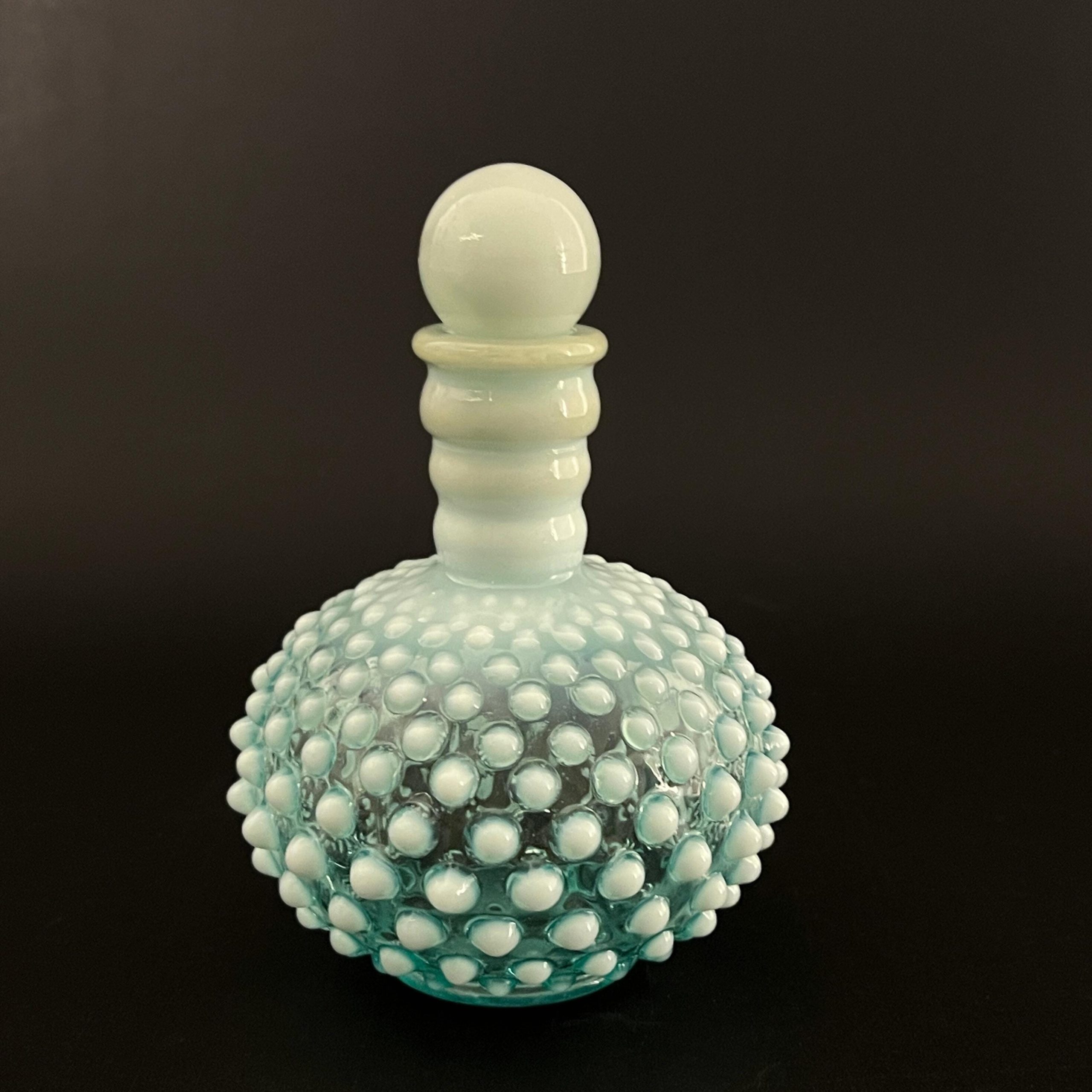 Vintage Fenton Blue Opalescent Hobnail Glass Collection: Vase, Basket, Perfume, Cornucopia - Image 3