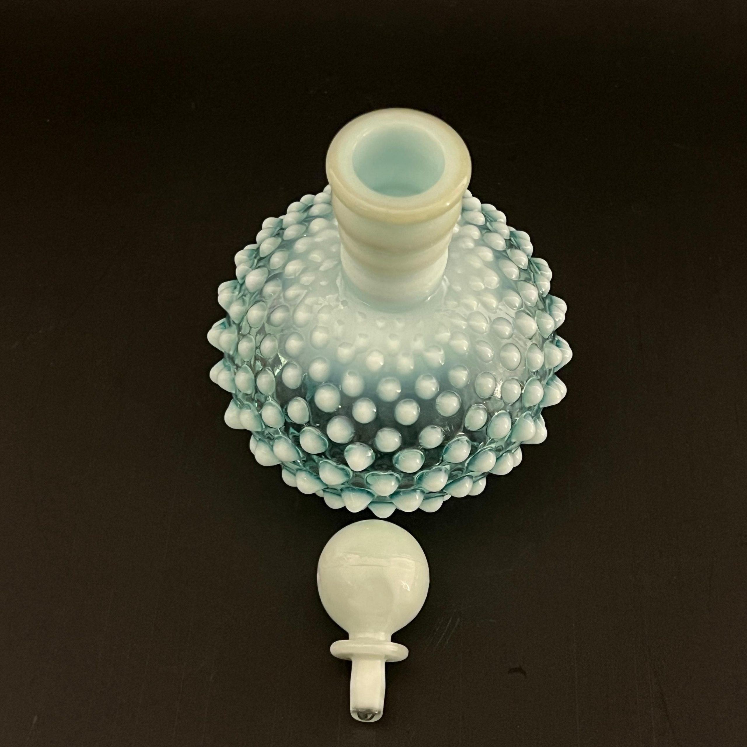Vintage Fenton Blue Opalescent Hobnail Glass Collection: Vase, Basket, Perfume, Cornucopia - Image 4