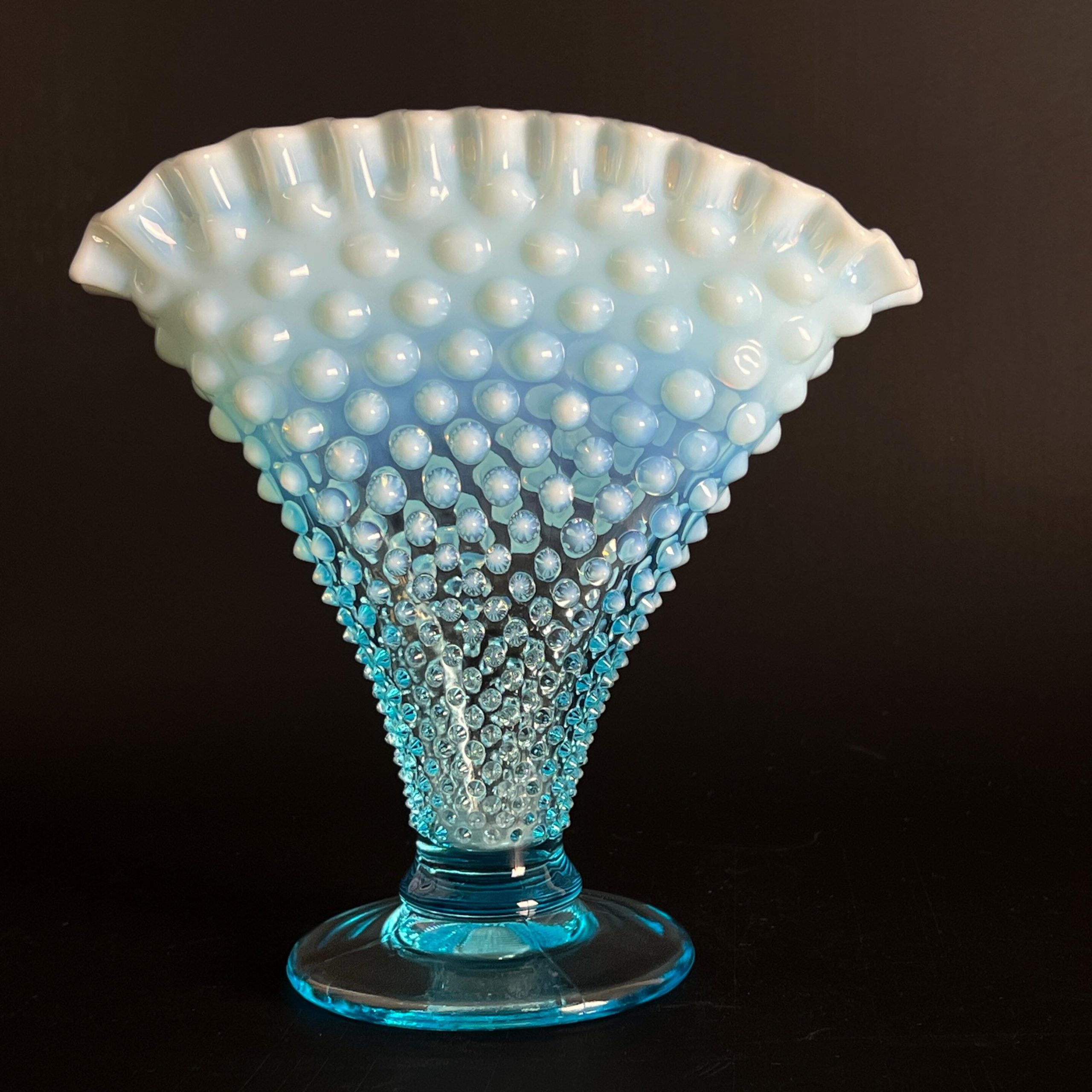 Vintage Fenton Blue Opalescent Hobnail Glass Collection: Vase, Basket, Perfume, Cornucopia - Image 5