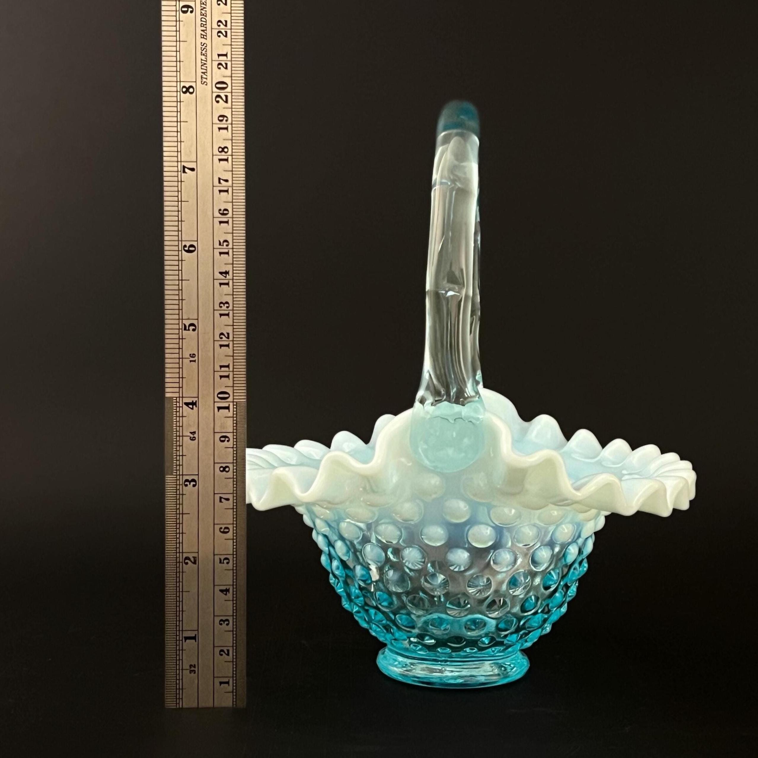 Vintage Fenton Blue Opalescent Hobnail Glass Collection: Vase, Basket, Perfume, Cornucopia - Image 10