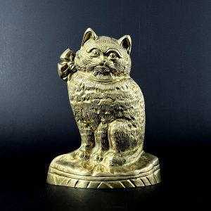 Vintage Solid Brass Cat Doorstop - 1970s Figurine