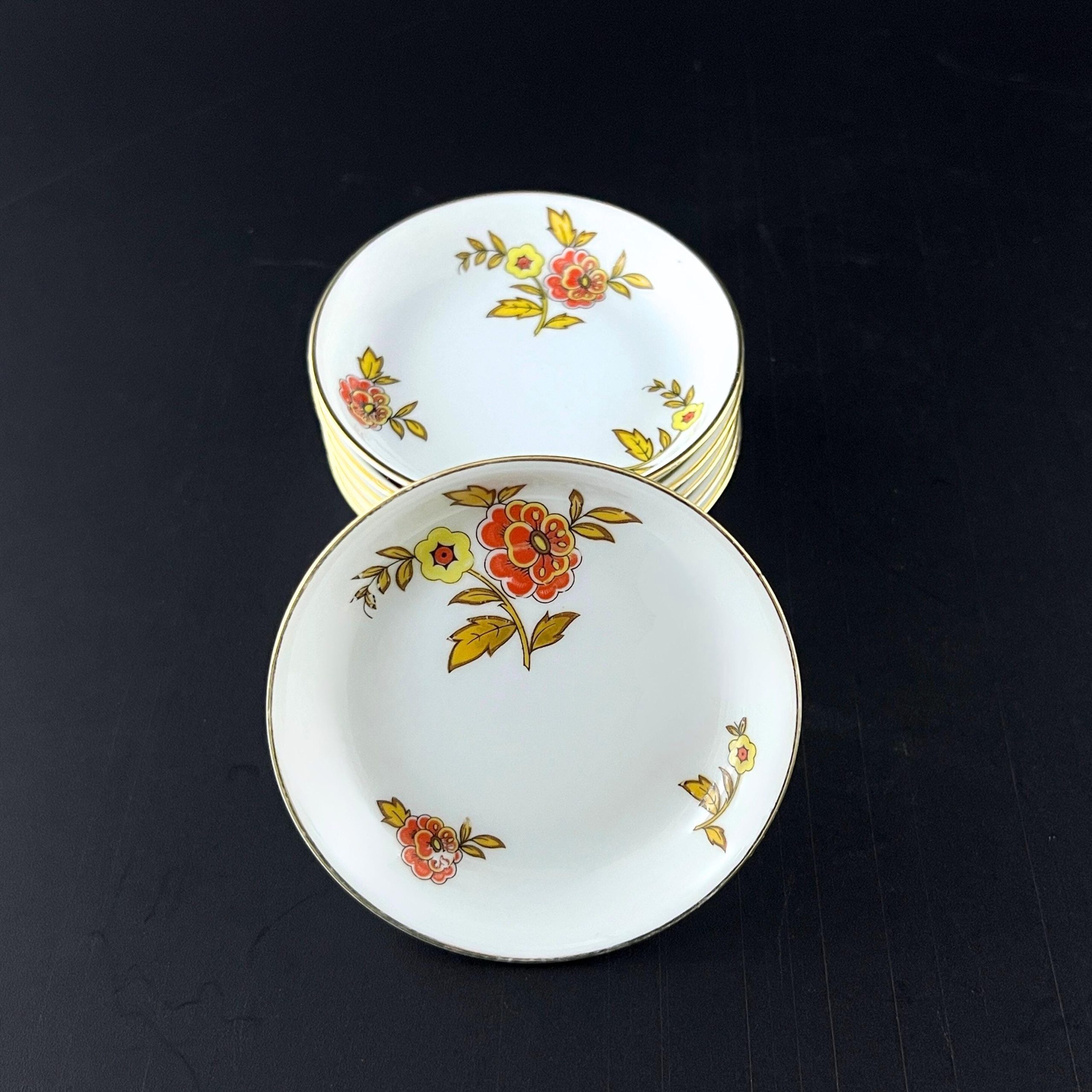 Vintage Thomas Bavaria Floral Butter Pats - Set of 6 Gold Rimmed Dishes