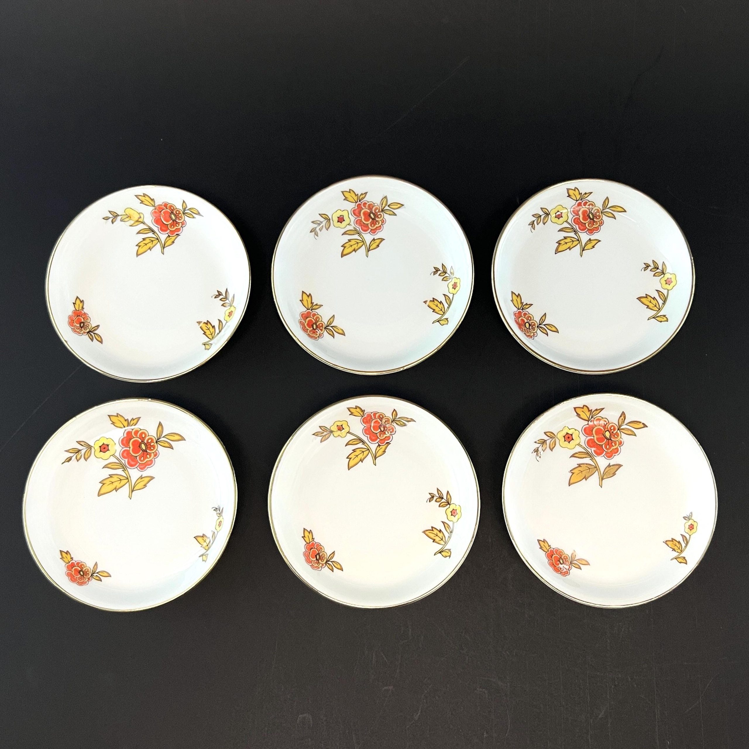Vintage Thomas Bavaria Floral Butter Pats - Set of 6 Gold Rimmed Dishes - Image 3