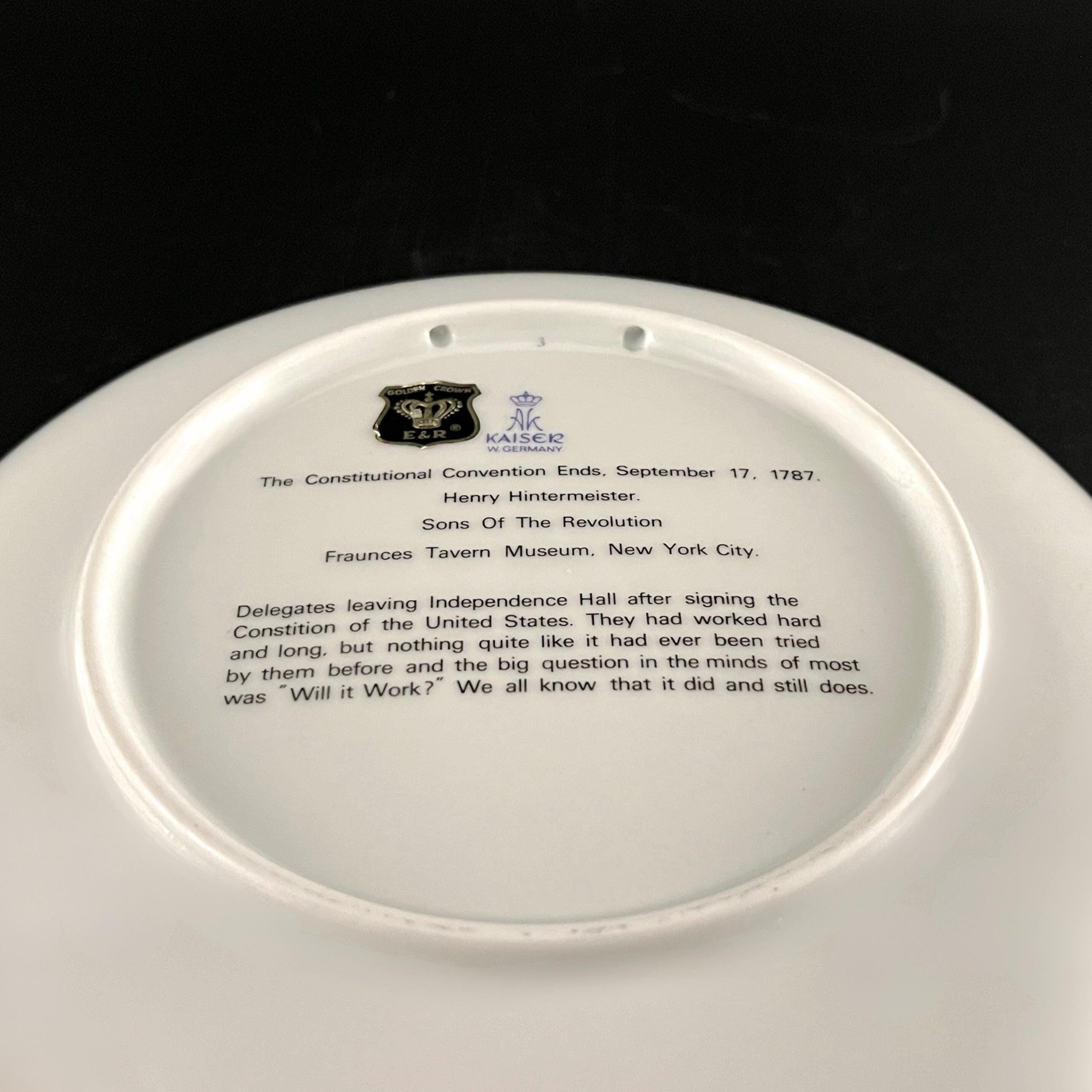 1976 Bicentennial Porcelain Plate: Kaiser Germany, Hintermeister Art - Image 9