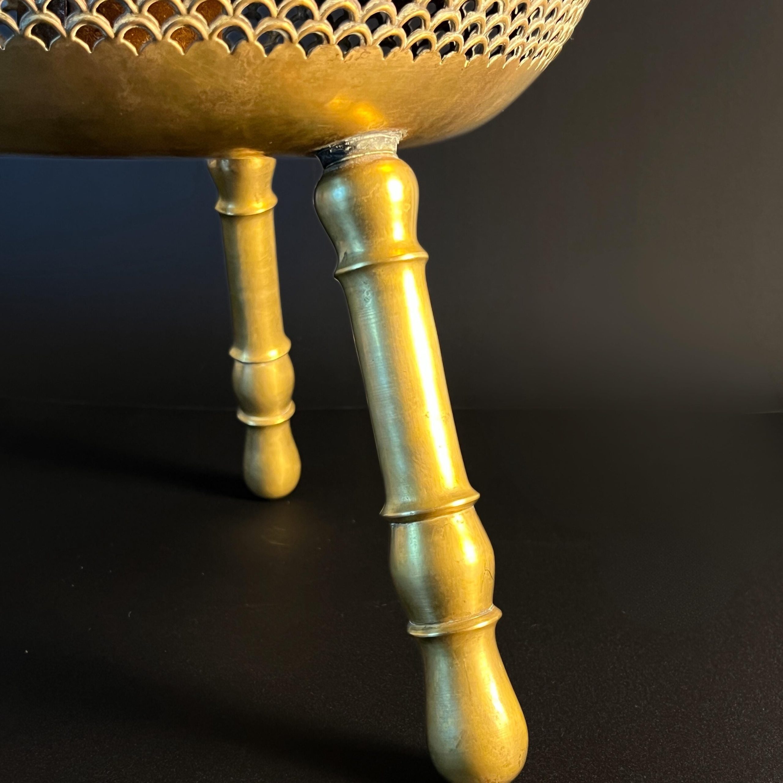 Antique Moroccan Brass Brazier, Pierced Foot Warmer Stool, Islamic Decor - Image 7