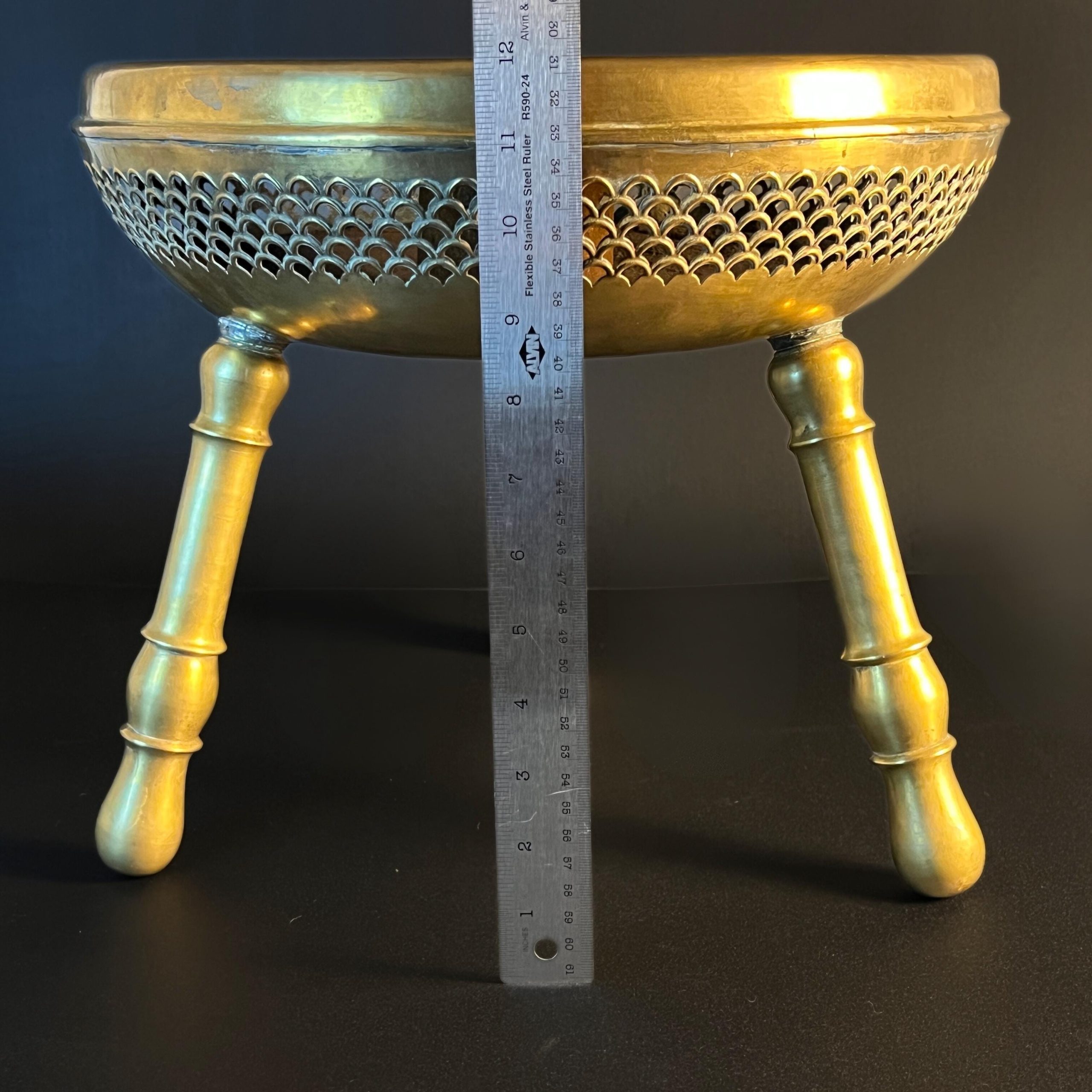 Antique Moroccan Brass Brazier, Pierced Foot Warmer Stool, Islamic Decor - Image 17