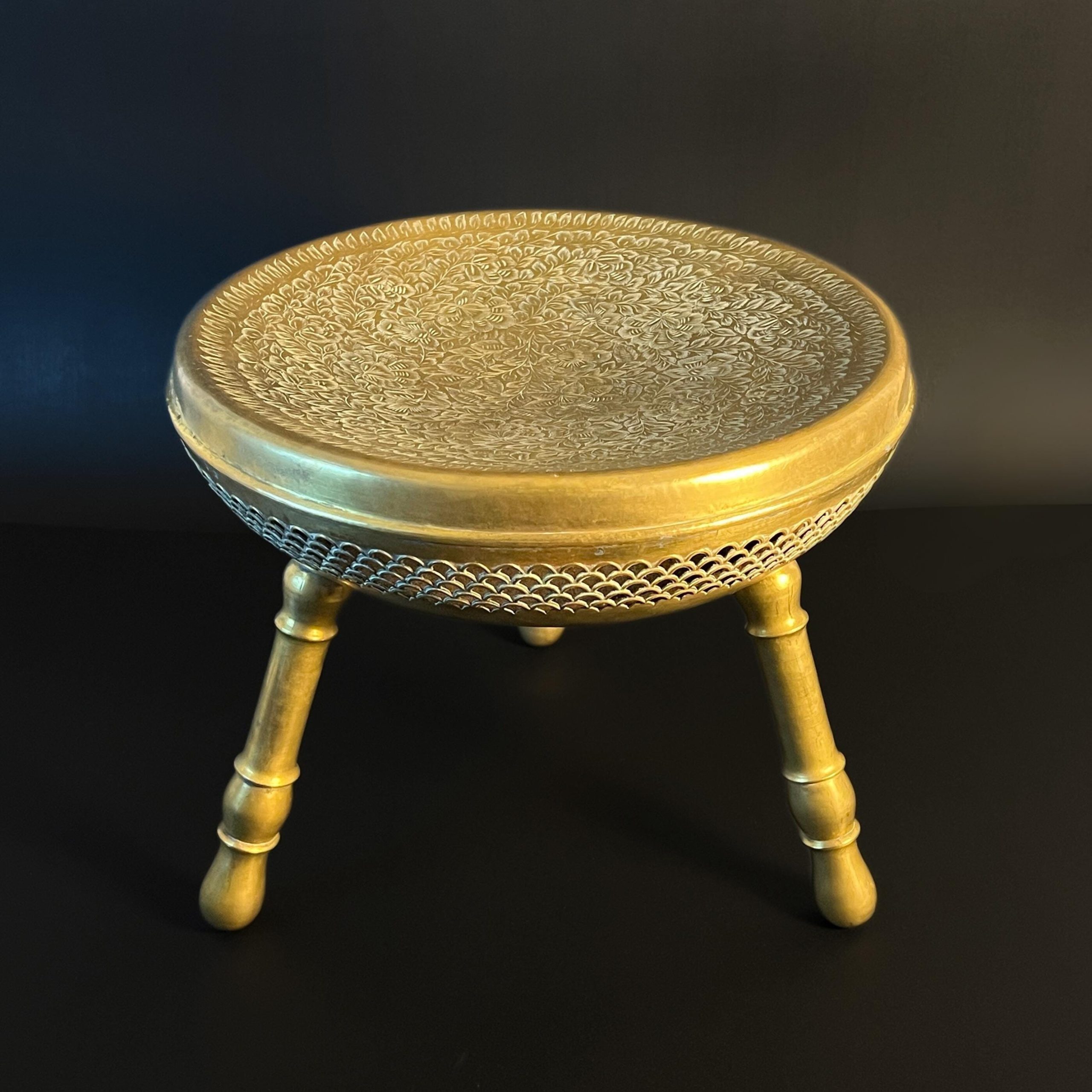 Antique Moroccan Brass Brazier, Pierced Foot Warmer Stool, Islamic Decor - Image 4
