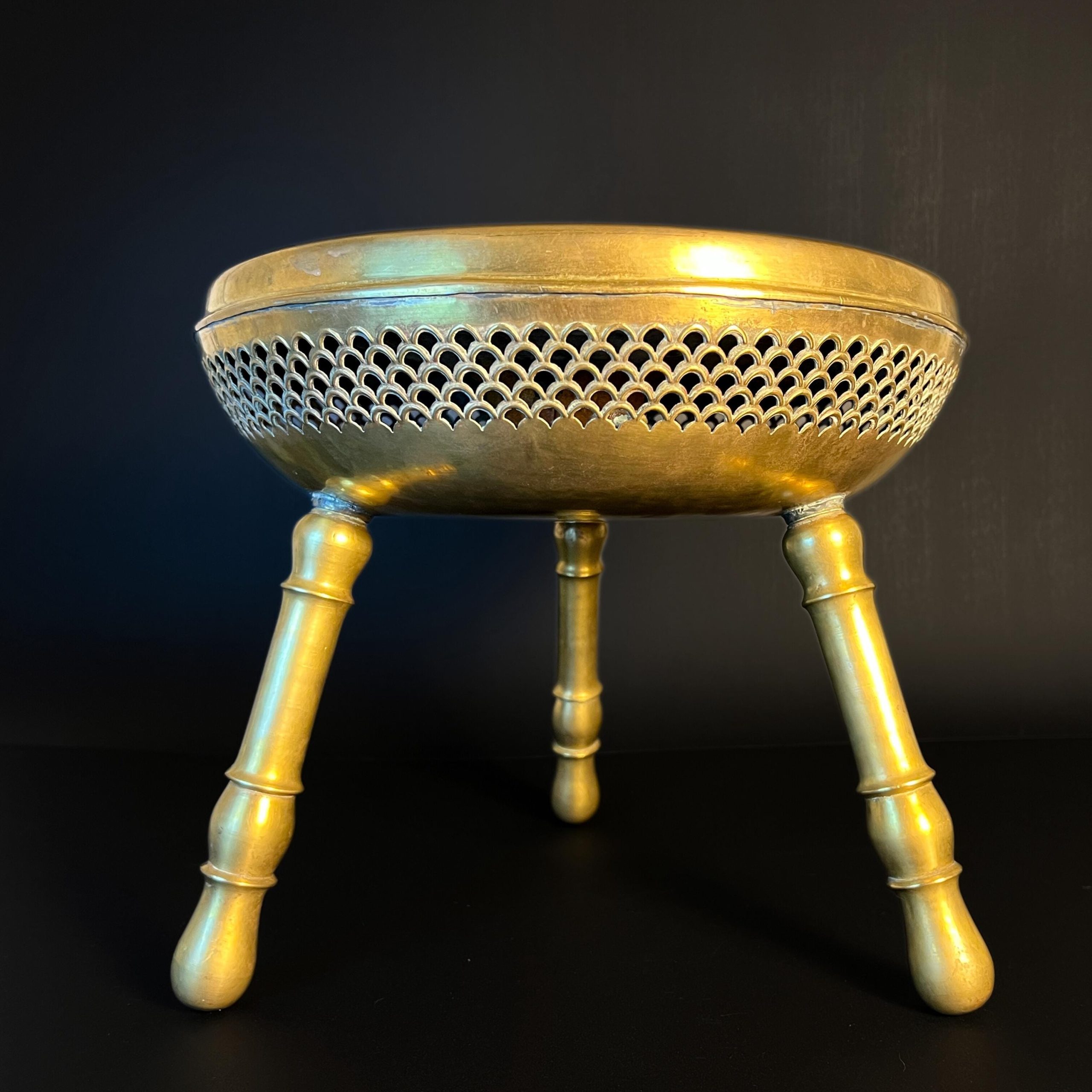 Antique Moroccan Brass Brazier, Pierced Foot Warmer Stool, Islamic Decor - Image 6