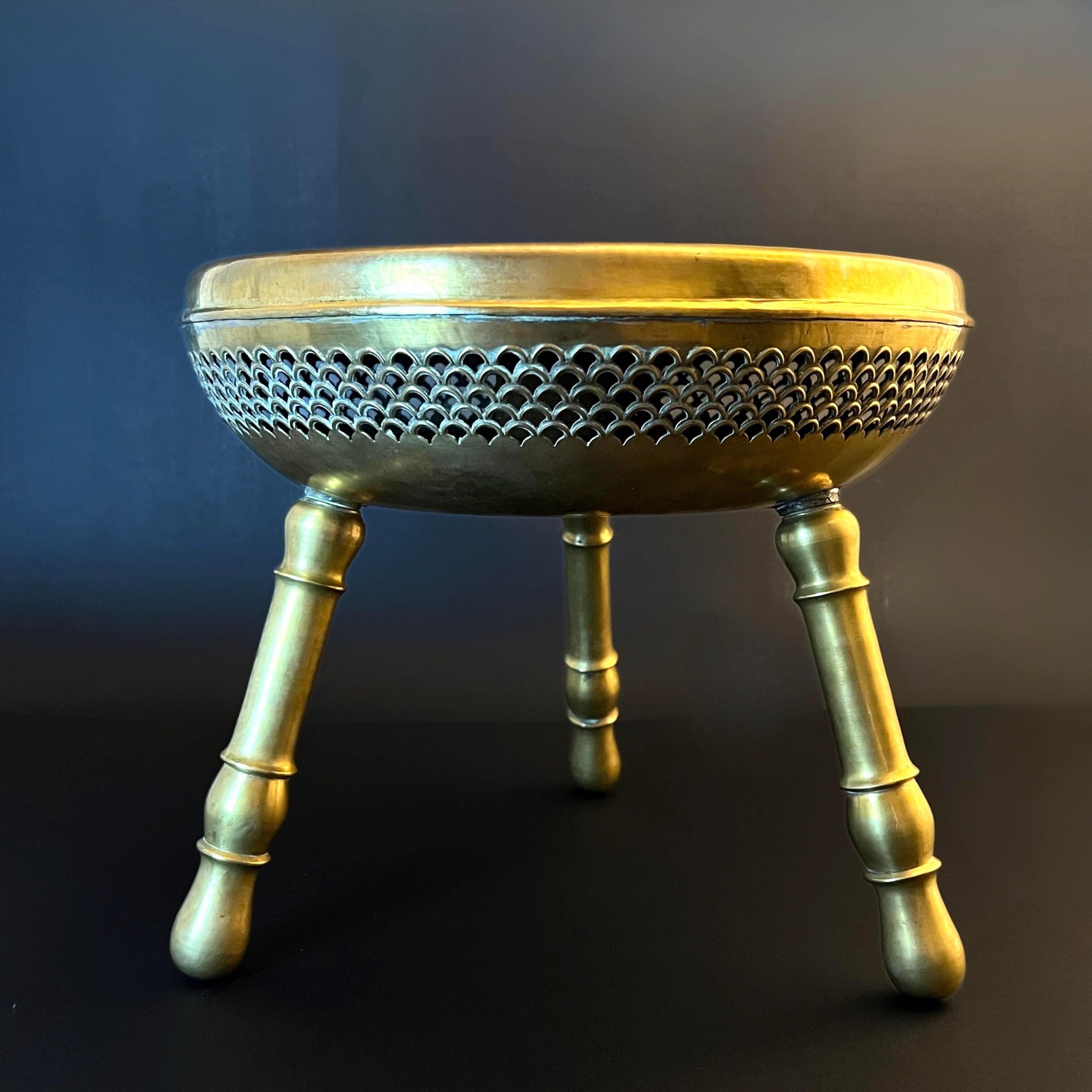 Antique Moroccan Brass Brazier, Pierced Foot Warmer Stool, Islamic Decor - Image 8