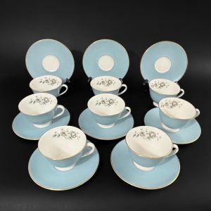 Set of 8 Royal Doulton Teacups and Saucers in Rose Elegans TC1010