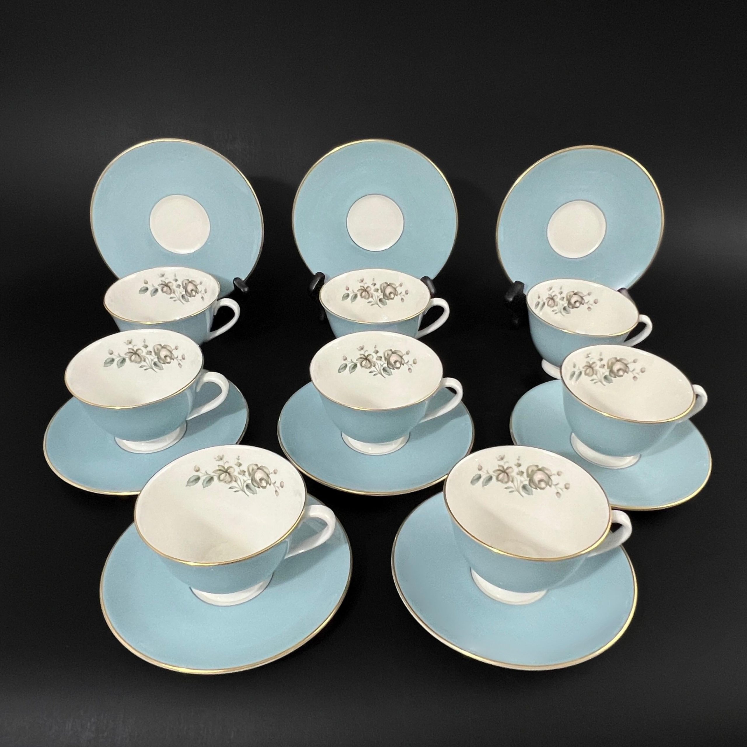 Set of 8 Royal Doulton Teacups and Saucers in Rose Elegans TC1010