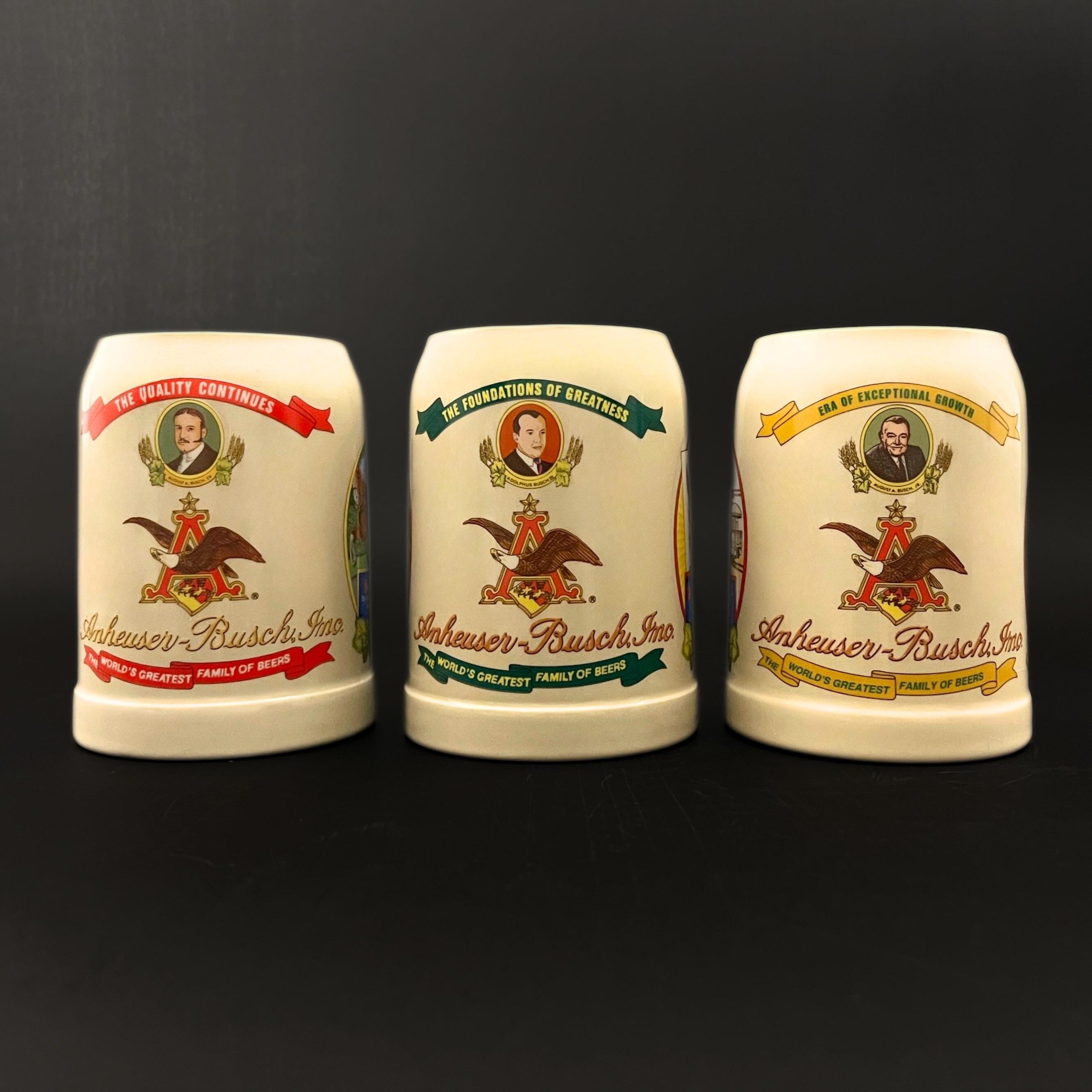 Set of 3 Vintage Anheuser Busch Beer Steins, 1988 1989 1990 Collector Series