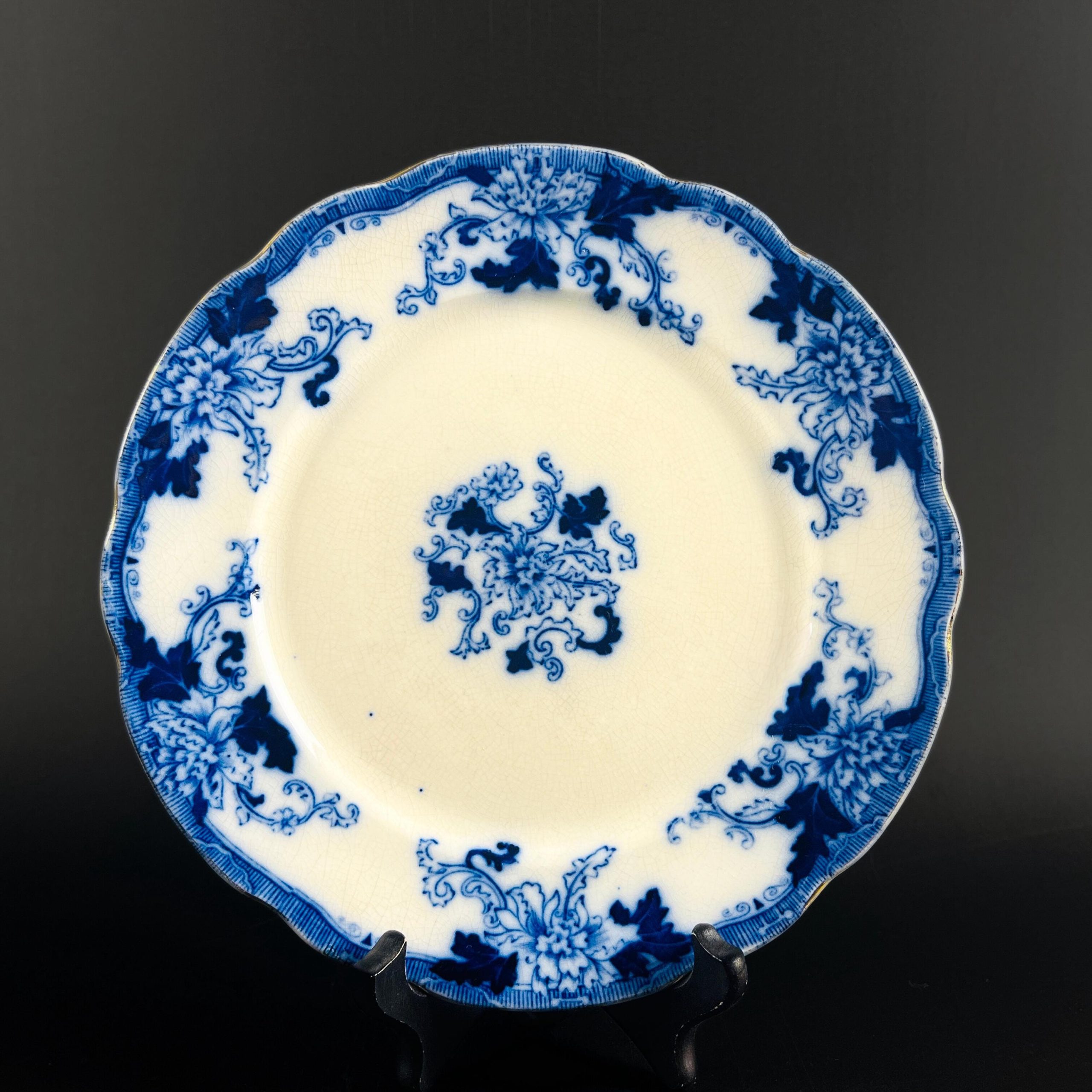 Antique Flow Blue 10 inch Dinner Plate - Burgess & Campbell in Balmoral Royal Blue Pattern