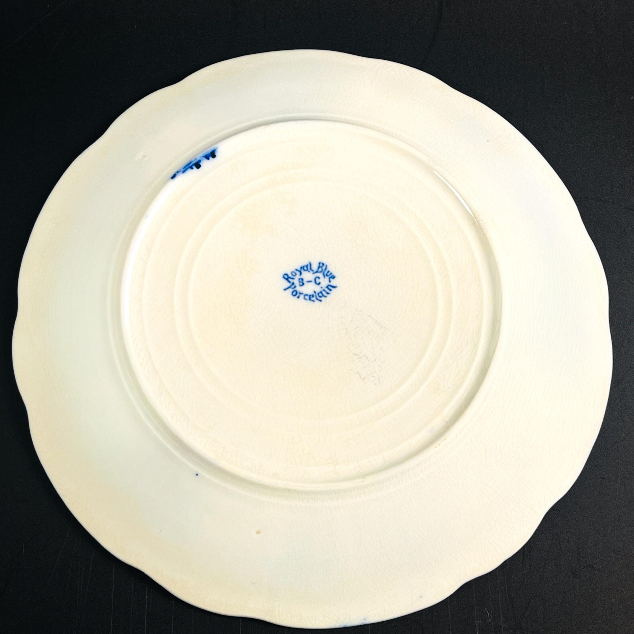 Antique Flow Blue 10 inch Dinner Plate - Burgess & Campbell in Balmoral Royal Blue Pattern - Image 7