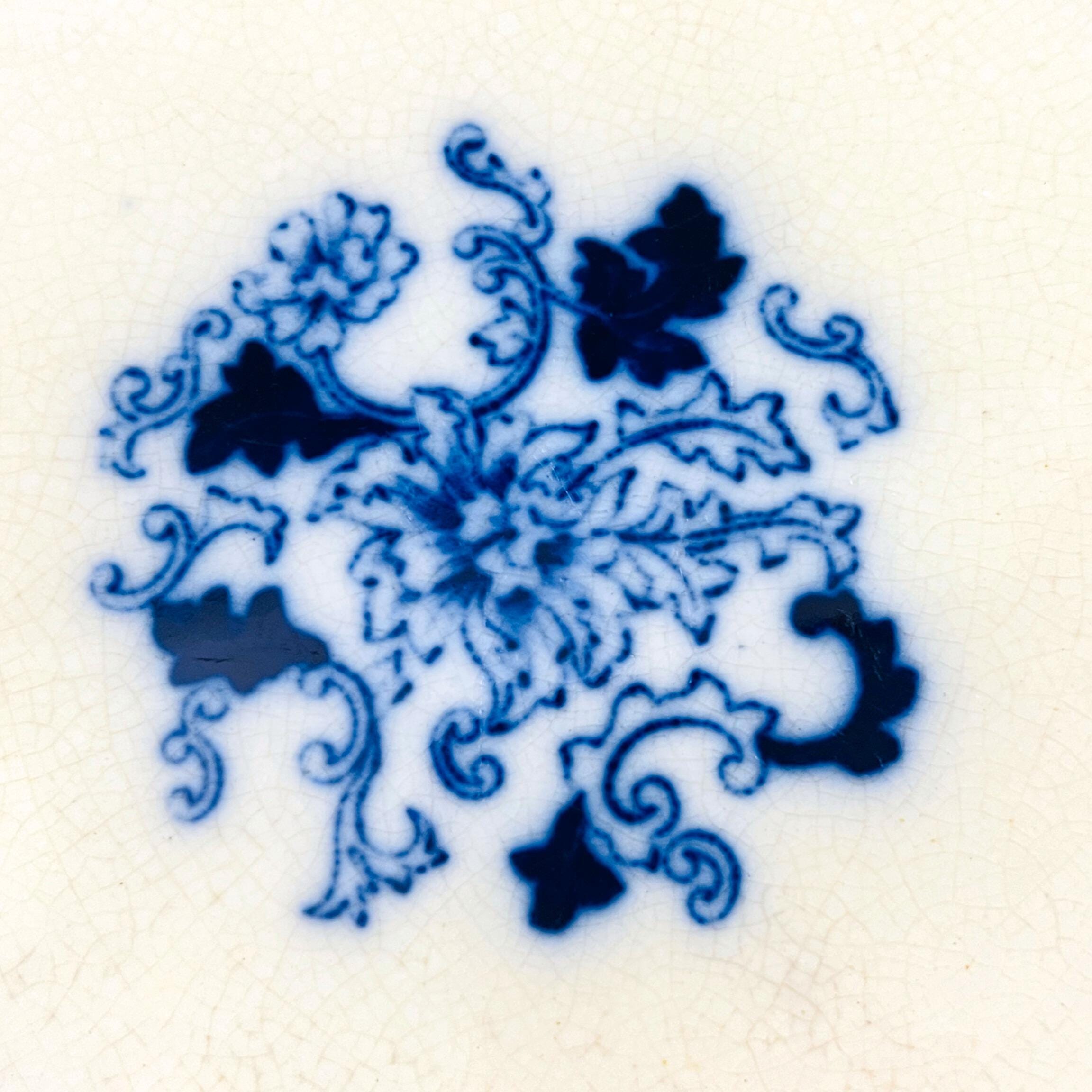 Antique Flow Blue 10 inch Dinner Plate - Burgess & Campbell in Balmoral Royal Blue Pattern - Image 6