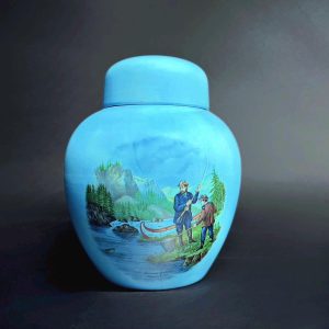 Vintage Blue Ginger Jar: Currier & Ives Hunting Scene, Holland Mold 1977