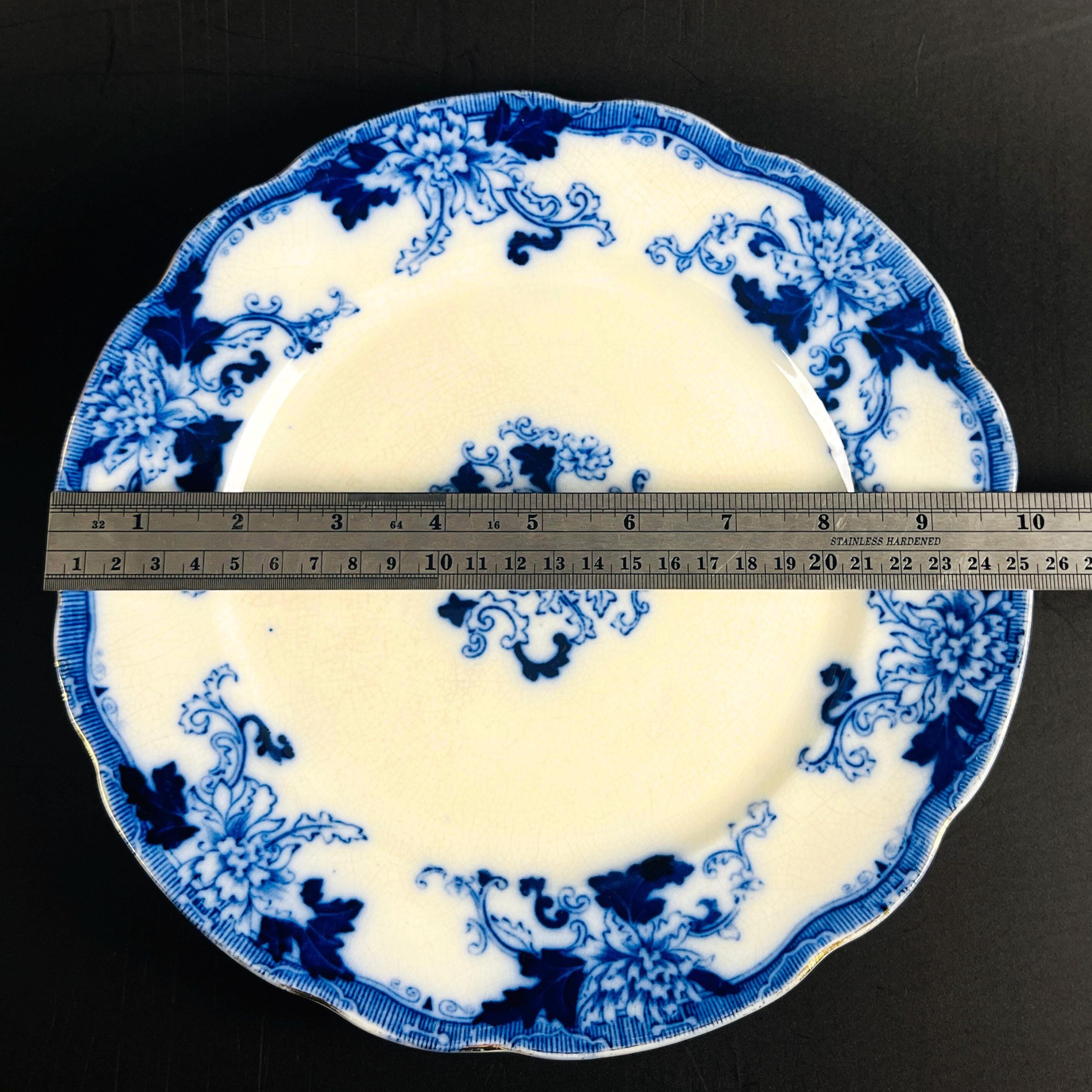 Antique Flow Blue 10 inch Dinner Plate - Burgess & Campbell in Balmoral Royal Blue Pattern - Image 10