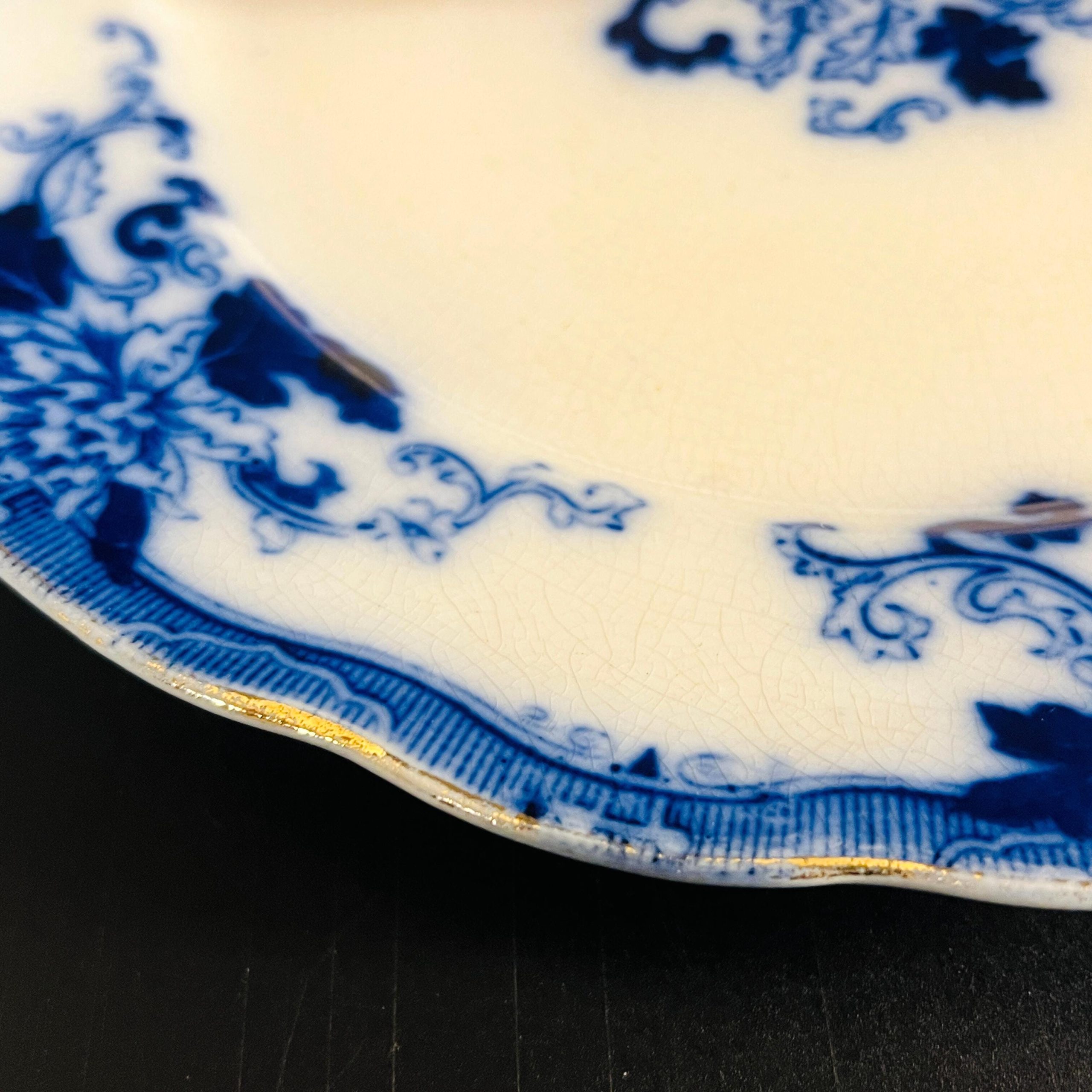Antique Flow Blue 10 inch Dinner Plate - Burgess & Campbell in Balmoral Royal Blue Pattern - Image 5
