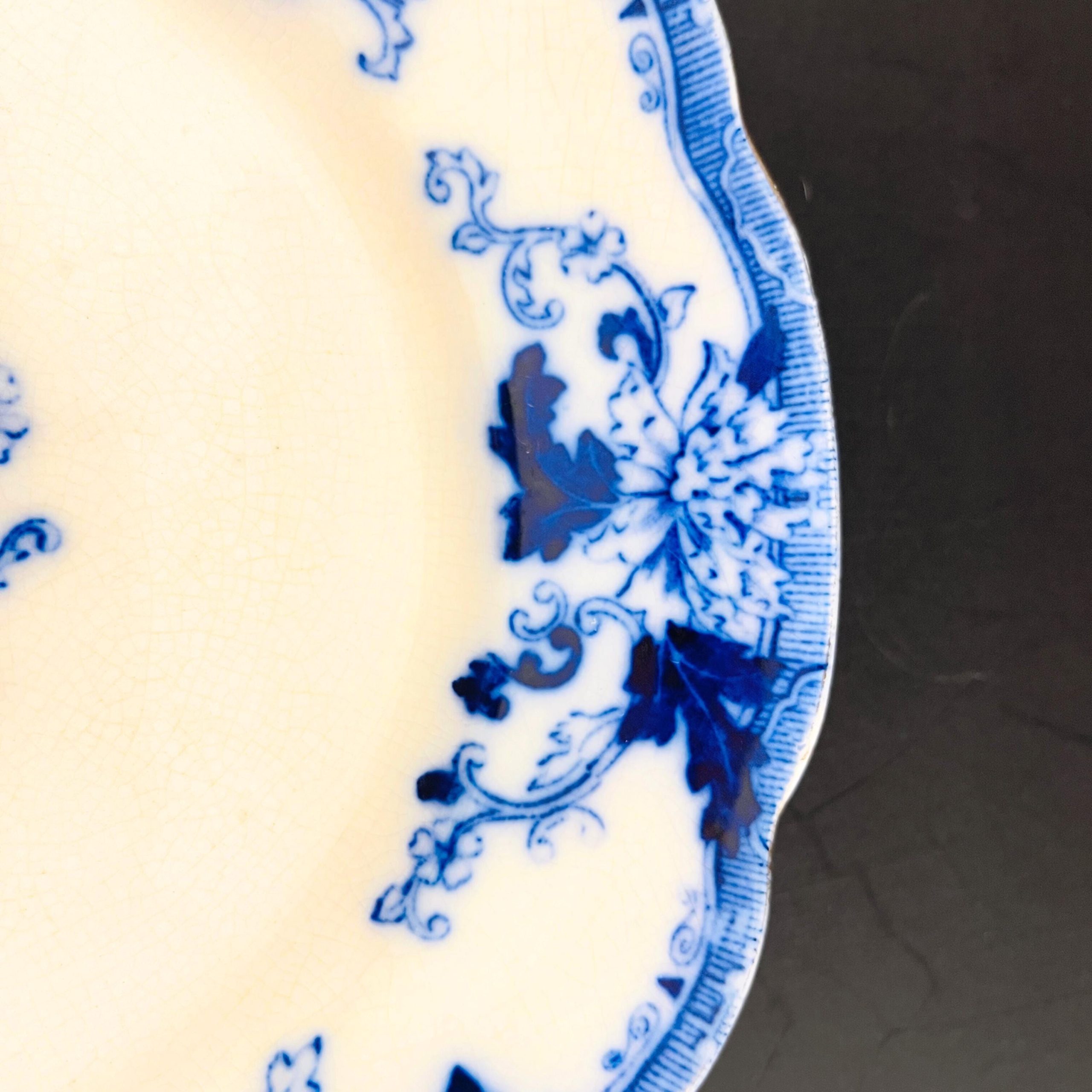 Antique Flow Blue 10 inch Dinner Plate - Burgess & Campbell in Balmoral Royal Blue Pattern - Image 4