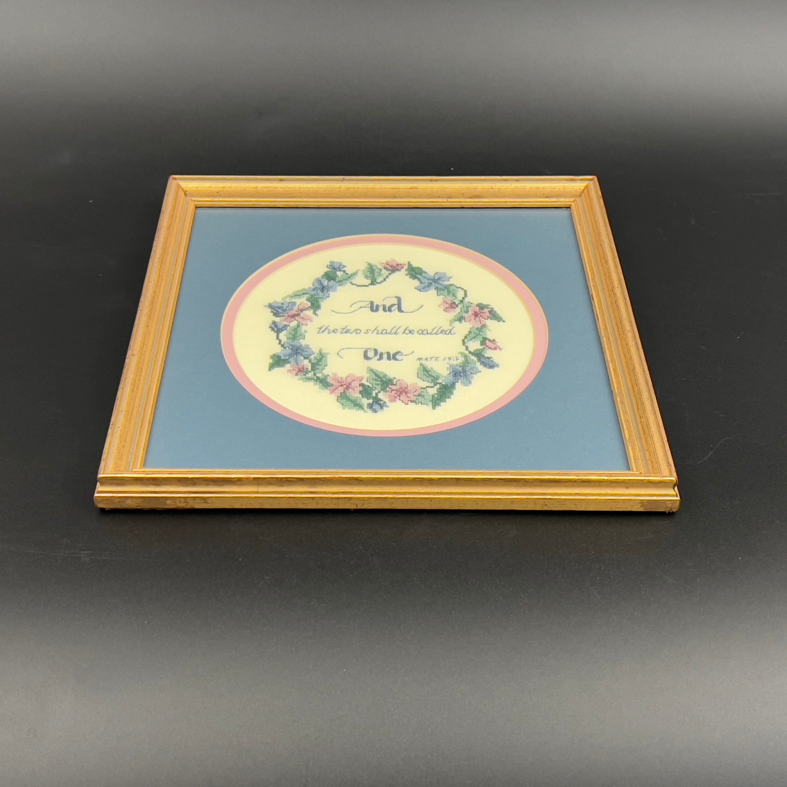 Vintage Framed Needlepoint, Matthew 19:5, Wedding Gift - Image 4