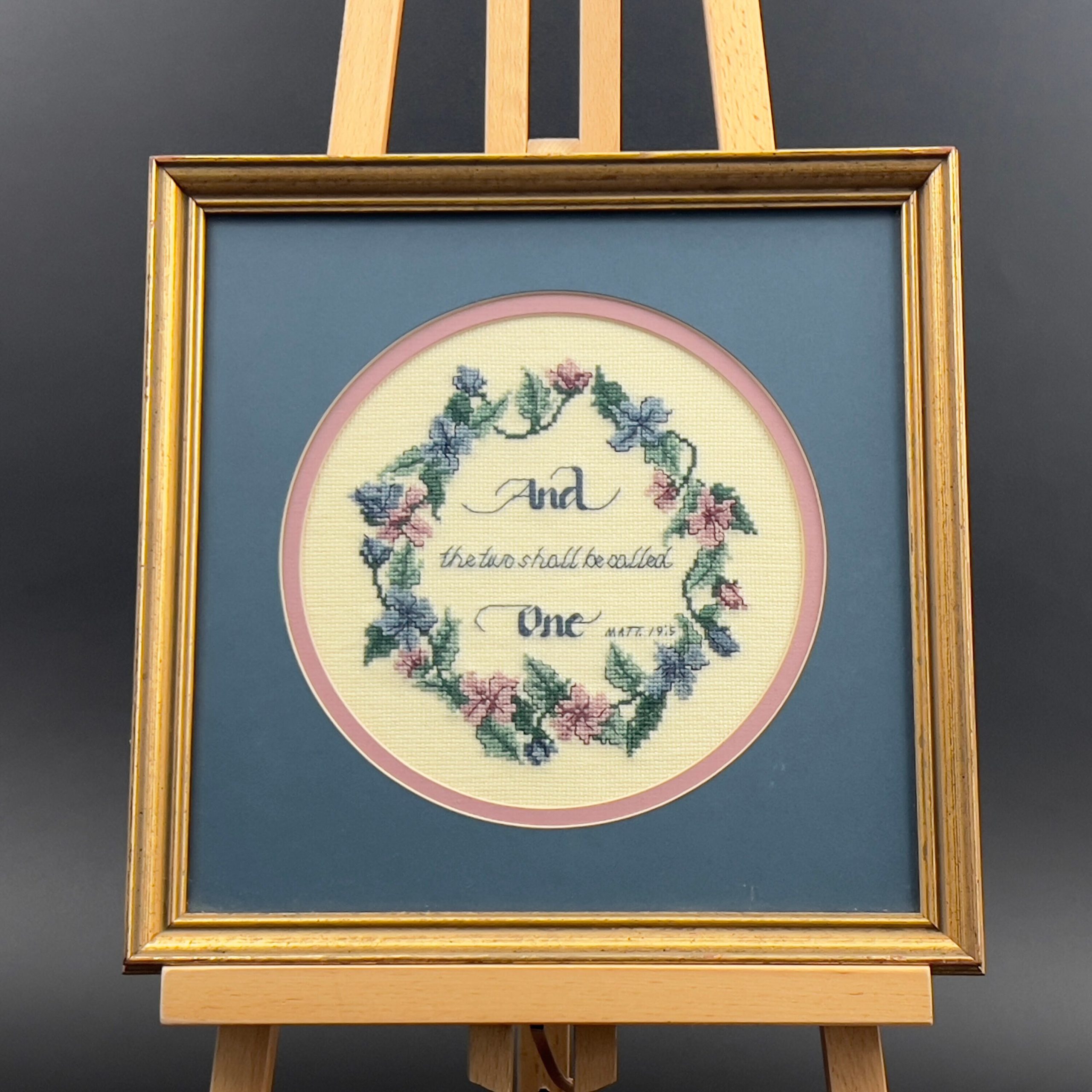 Vintage Framed Needlepoint, Matthew 19:5, Wedding Gift - Image 2