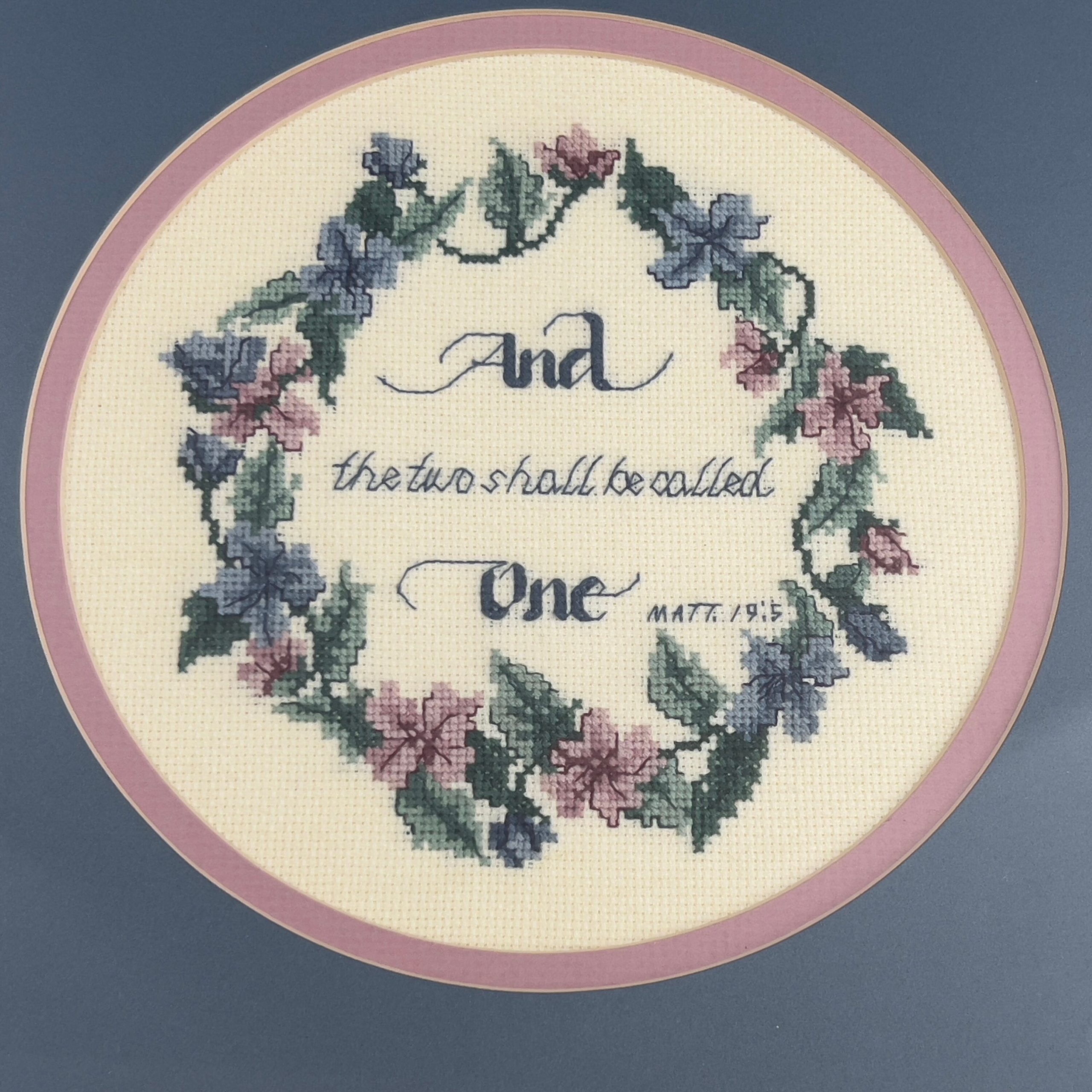 Vintage Framed Needlepoint, Matthew 19:5, Wedding Gift - Image 5