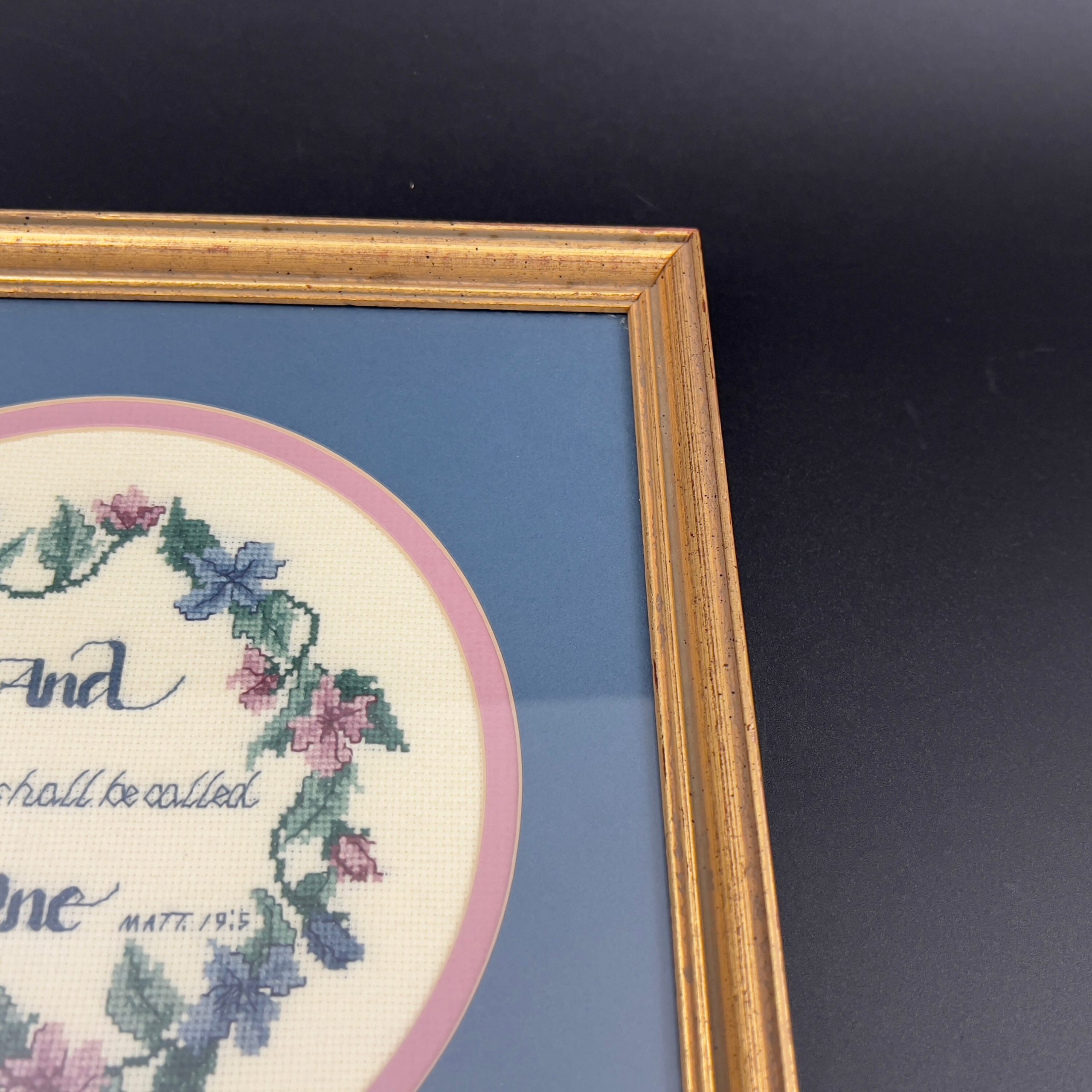 Vintage Framed Needlepoint, Matthew 19:5, Wedding Gift - Image 6