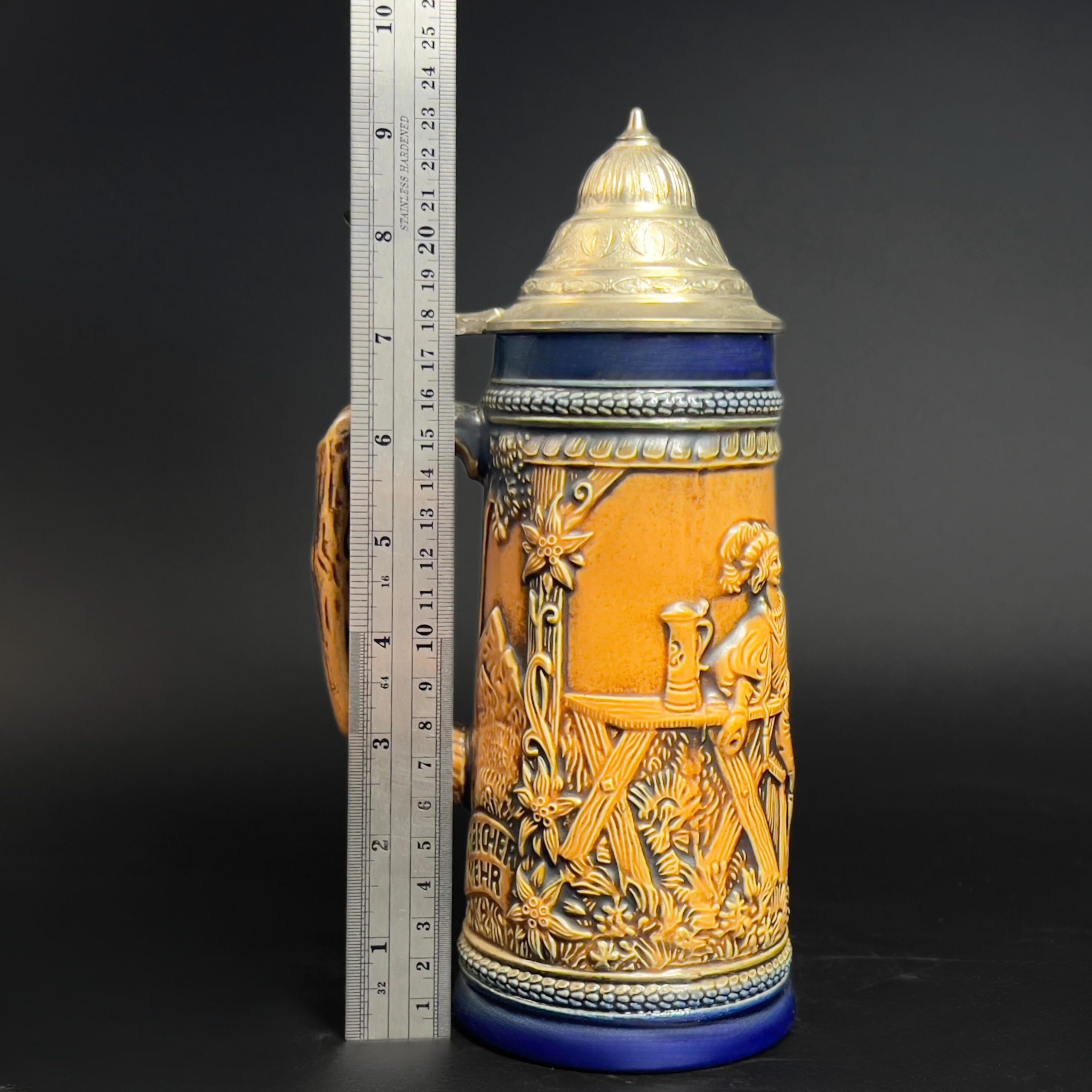 Vintage Gerzit German Beer Stein with Pewter Lid: Cobalt Blue Stoneware - Image 9