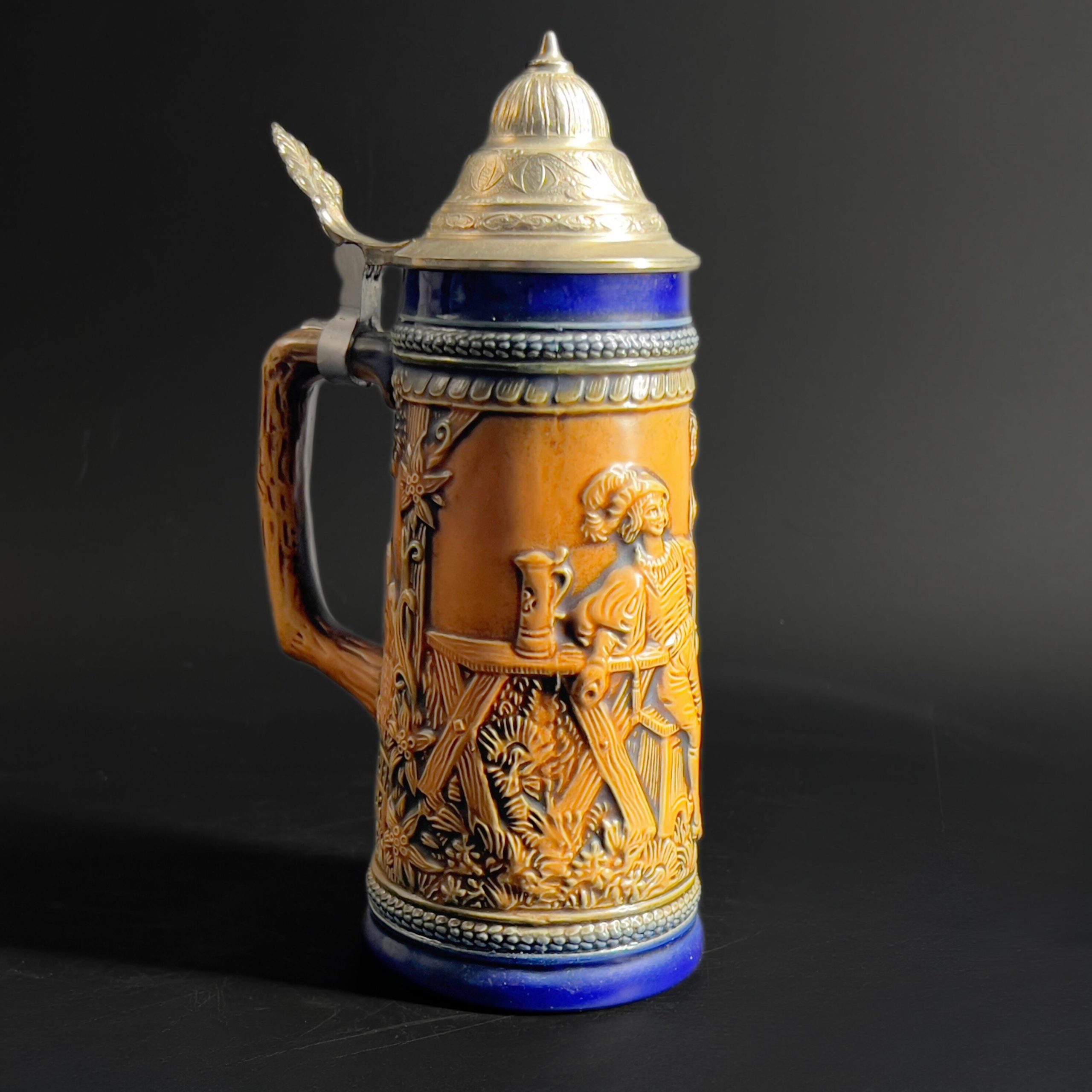 Vintage Gerzit German Beer Stein with Pewter Lid: Cobalt Blue Stoneware - Image 6