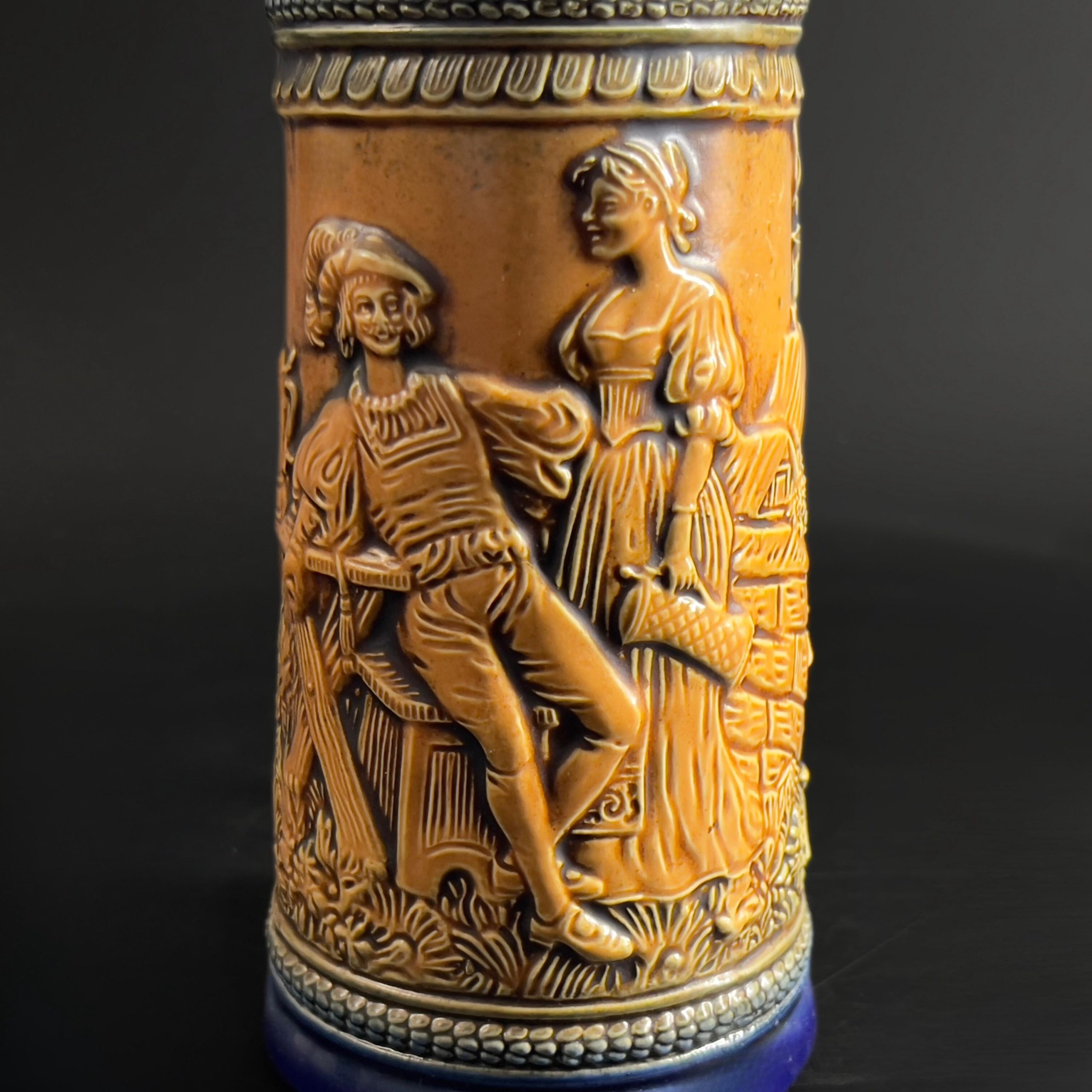 Vintage Gerzit German Beer Stein with Pewter Lid: Cobalt Blue Stoneware - Image 2
