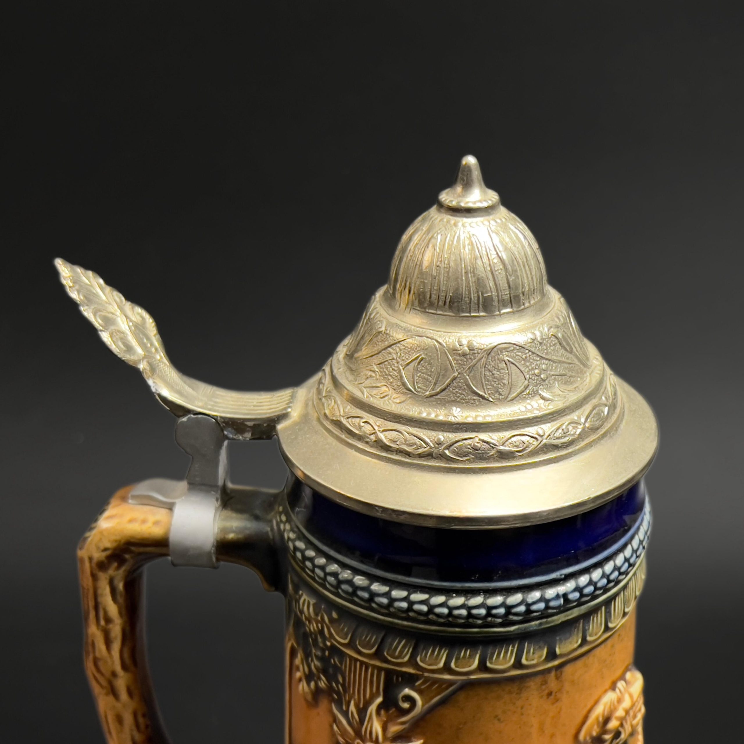Vintage Gerzit German Beer Stein with Pewter Lid: Cobalt Blue Stoneware - Image 8