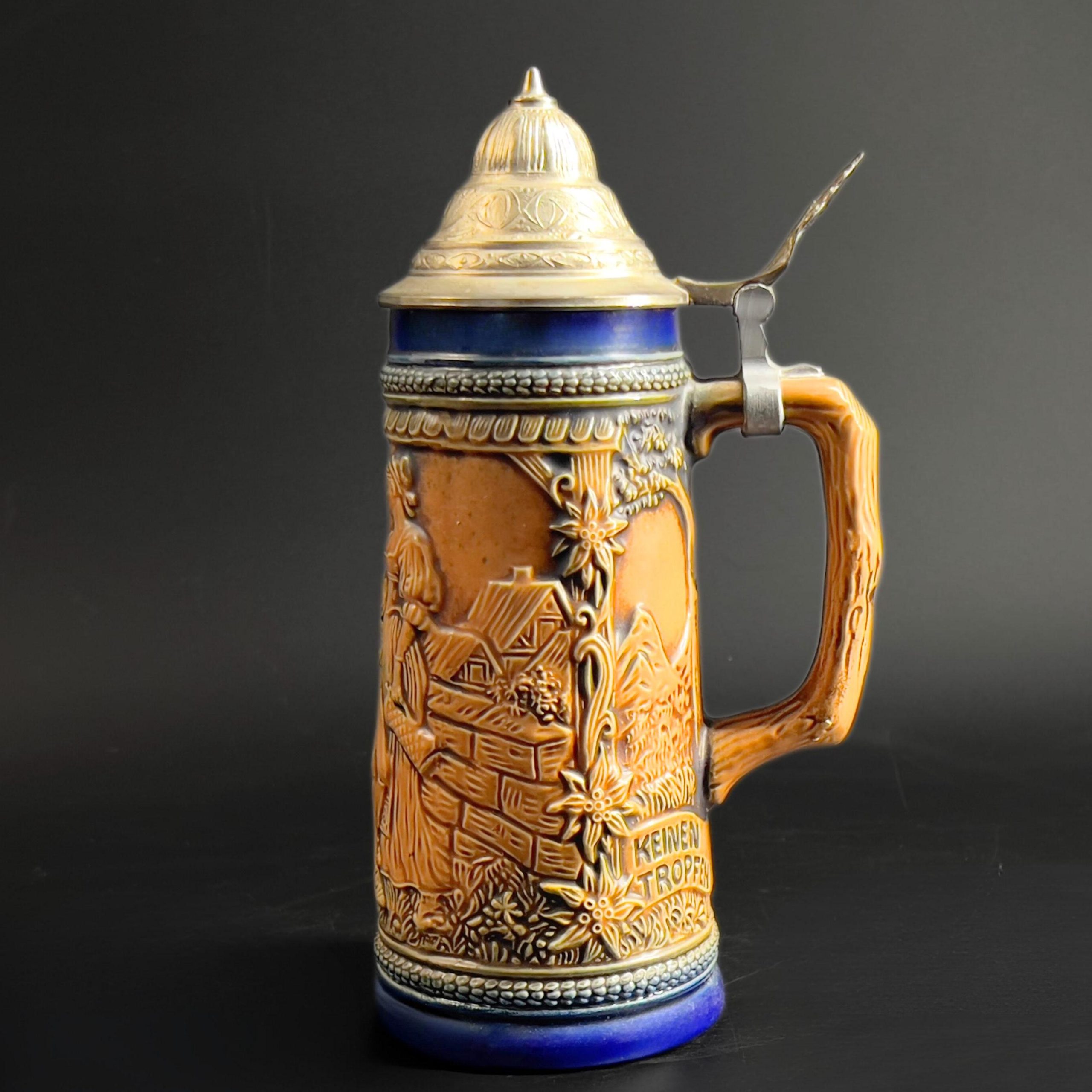 Vintage Gerzit German Beer Stein with Pewter Lid: Cobalt Blue Stoneware - Image 3