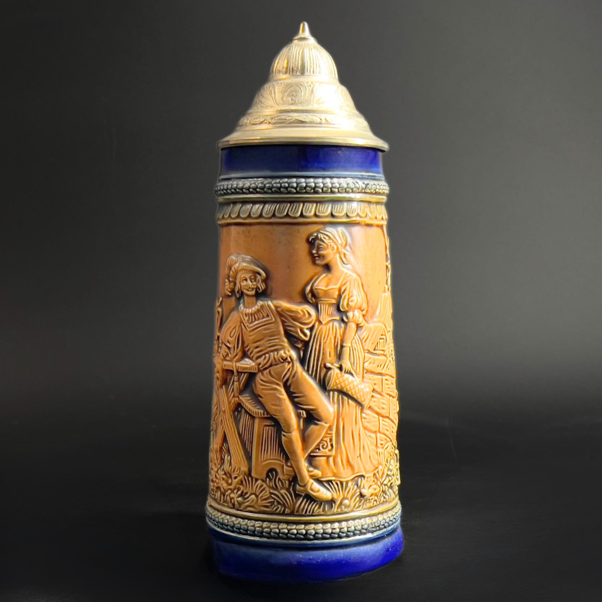Vintage Gerzit German Beer Stein with Pewter Lid: Cobalt Blue Stoneware - Image 4