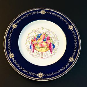 Vintage Royal Worcester Cobalt Blue Wall Plate with Gold Trim and Fruit Bowl Center