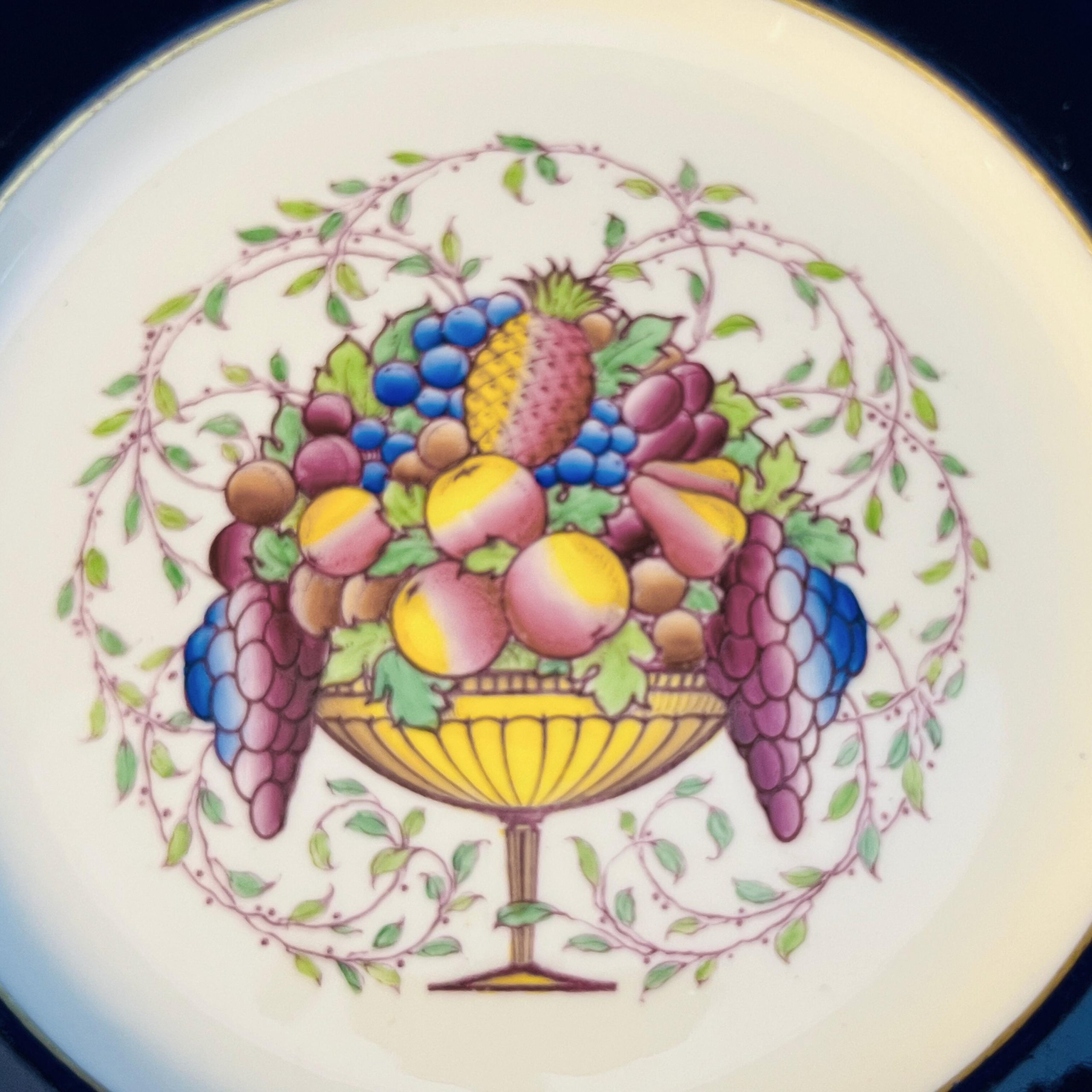 Vintage Royal Worcester Cobalt Blue Wall Plate with Gold Trim and Fruit Bowl Center - Image 6
