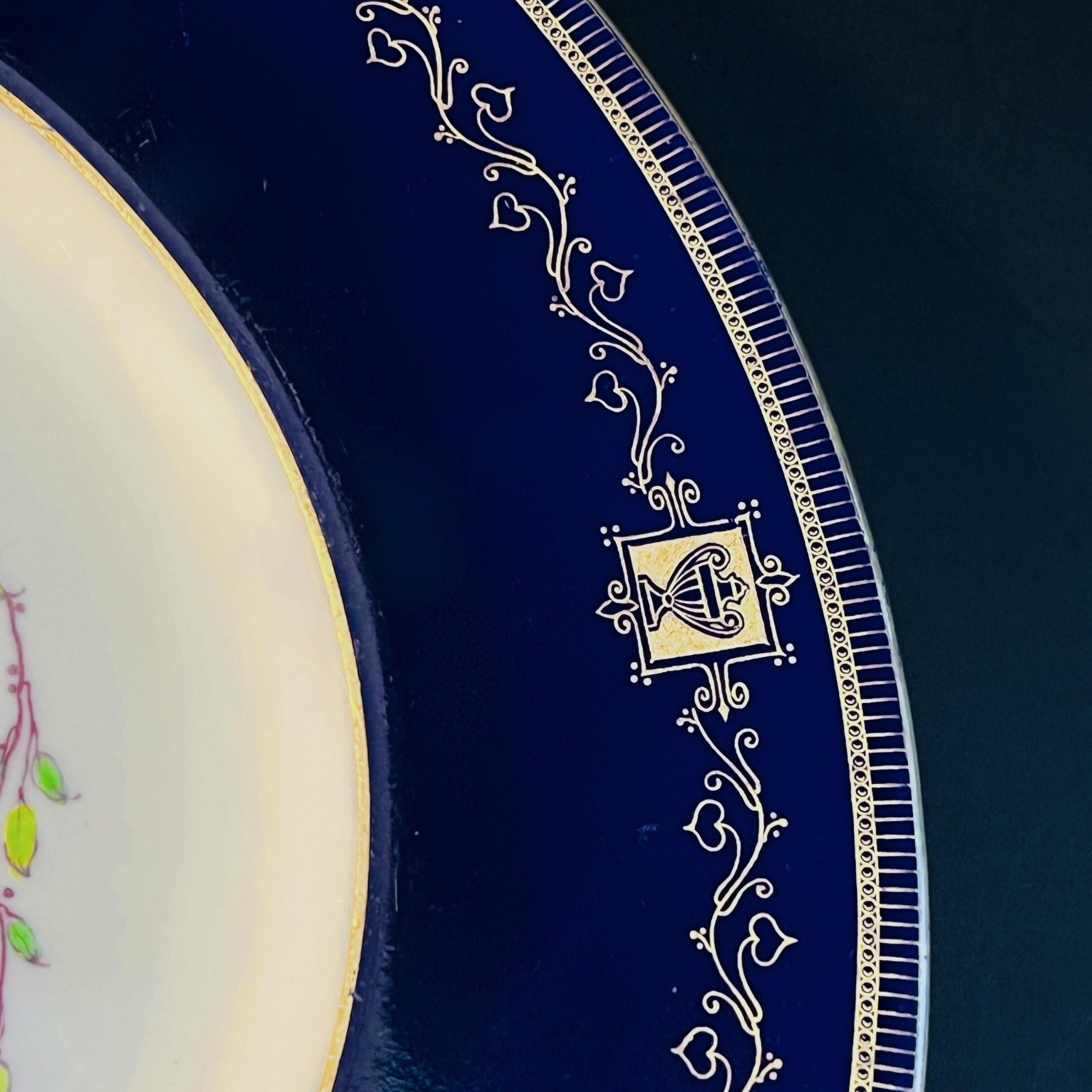 Vintage Royal Worcester Cobalt Blue Wall Plate with Gold Trim and Fruit Bowl Center - Image 7