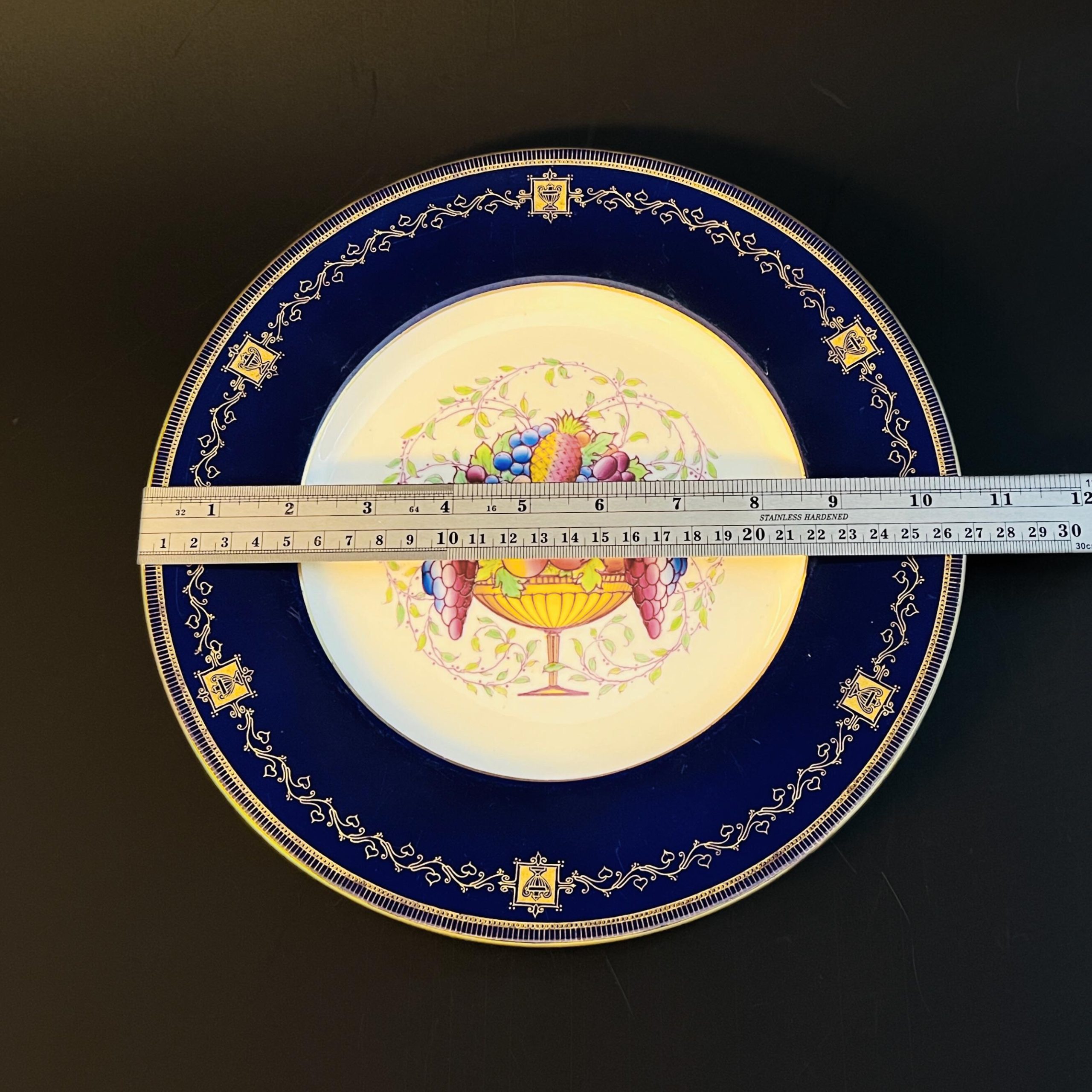 Vintage Royal Worcester Cobalt Blue Wall Plate with Gold Trim and Fruit Bowl Center - Image 9