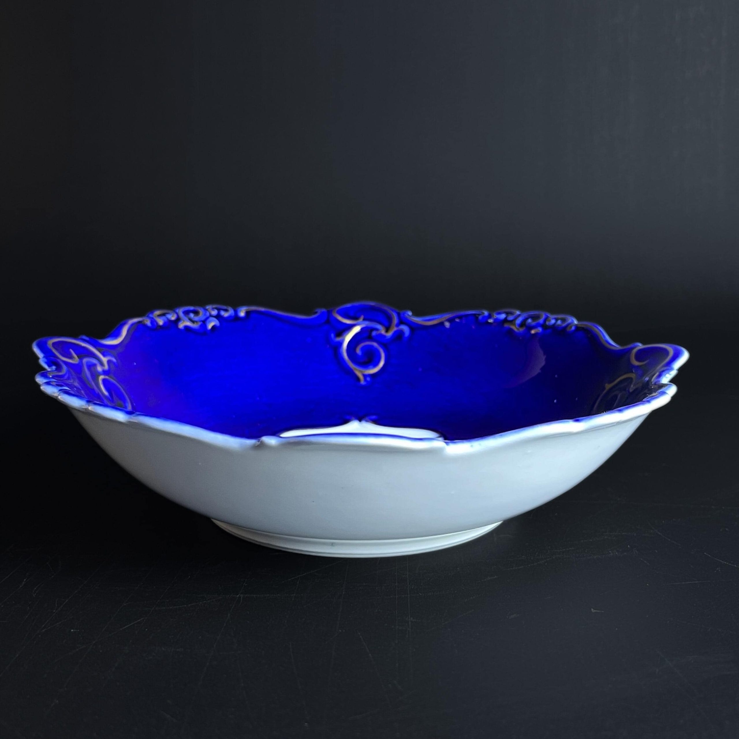 Vintage Cobalt Blue & White Floral Decorative Bowl, Mid Century Porfin Cluj-Napoca Romanian Pottery - Image 6