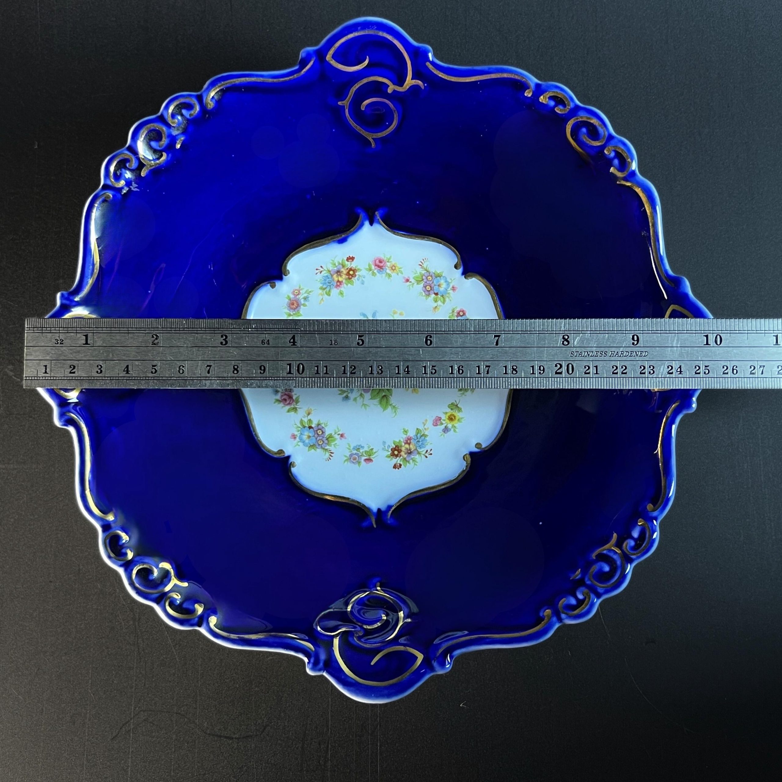Vintage Cobalt Blue & White Floral Decorative Bowl, Mid Century Porfin Cluj-Napoca Romanian Pottery - Image 9