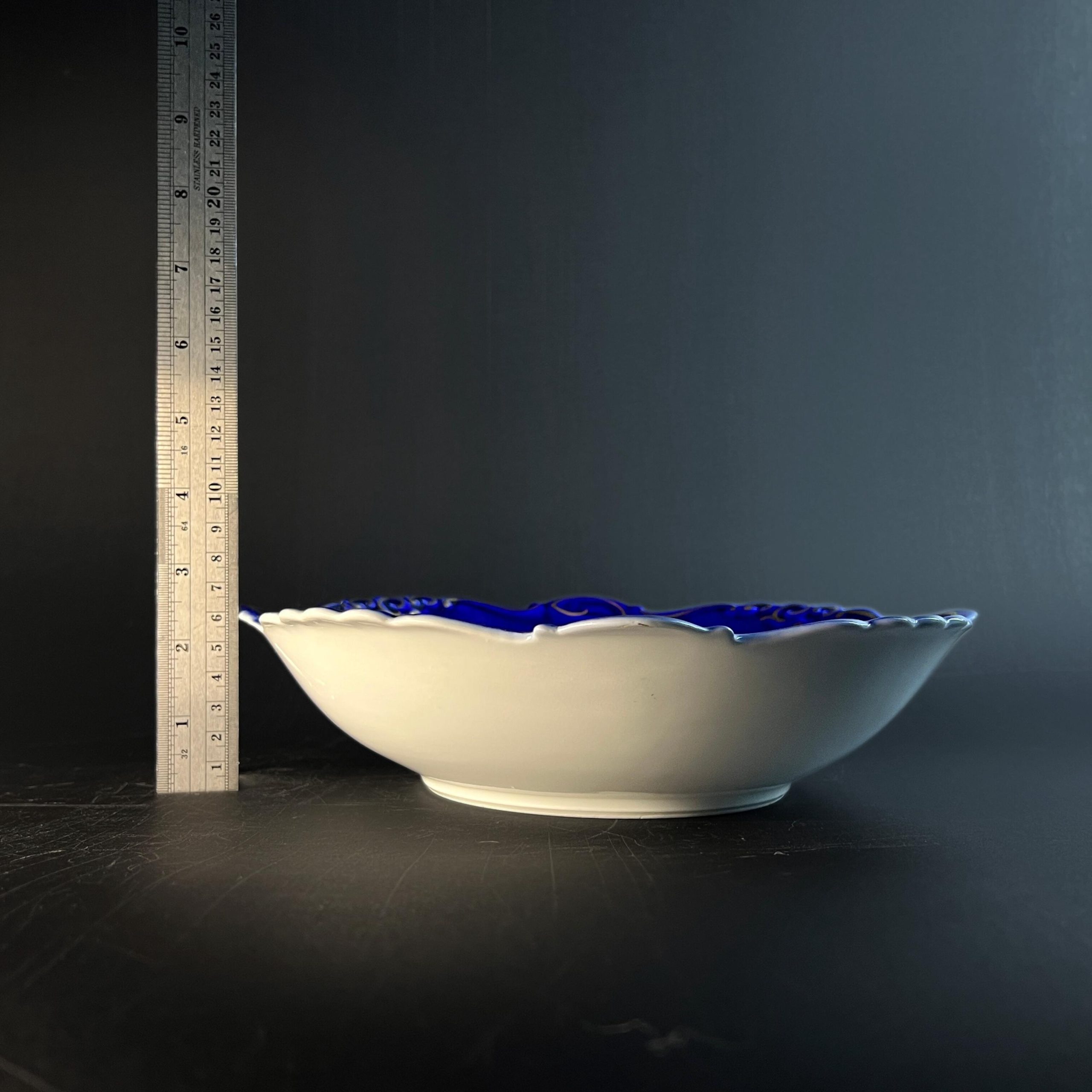 Vintage Cobalt Blue & White Floral Decorative Bowl, Mid Century Porfin Cluj-Napoca Romanian Pottery - Image 10