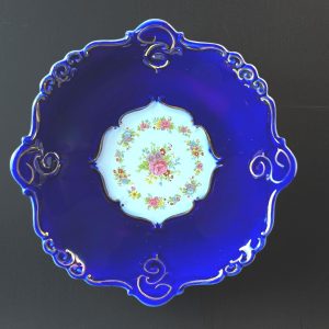 Vintage Cobalt Blue & White Floral Decorative Bowl, Mid Century Porfin Cluj-Napoca Romanian Pottery